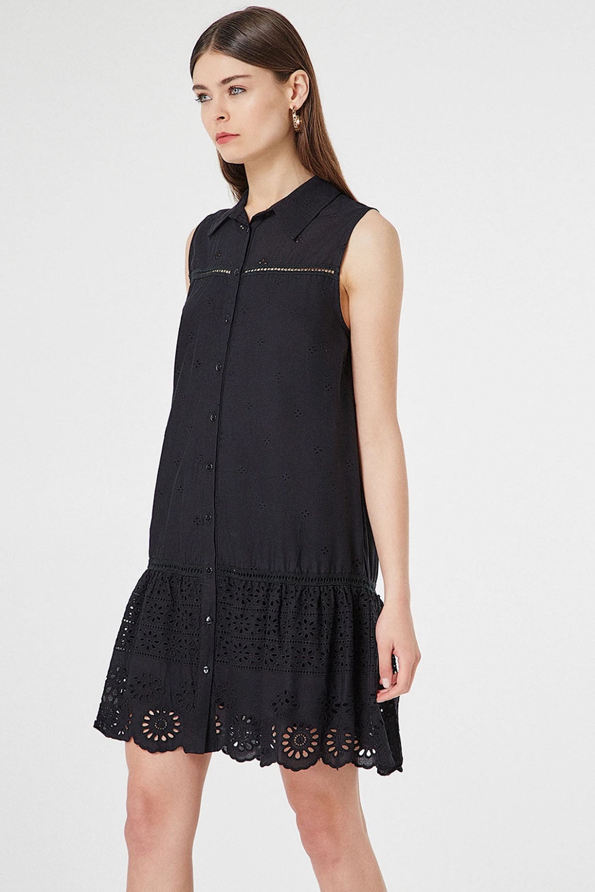 Bsb Dantel Nakışlı Mini Gömlek Elbise-Libas Trendy Fashion Store