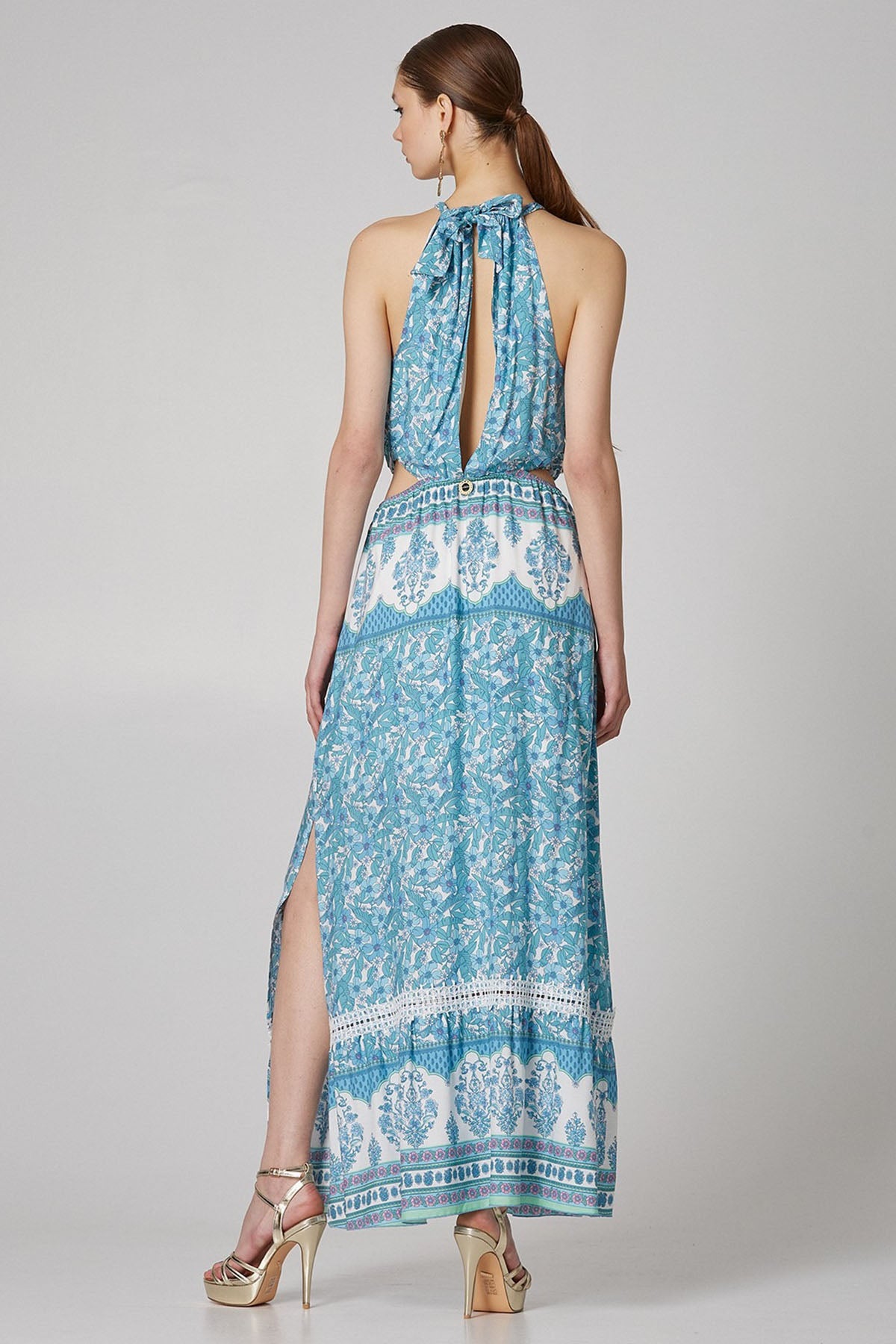 Lynne Boyundan Bağlamalı Bel Dekolteli Maxi Elbise-Libas Trendy Fashion Store