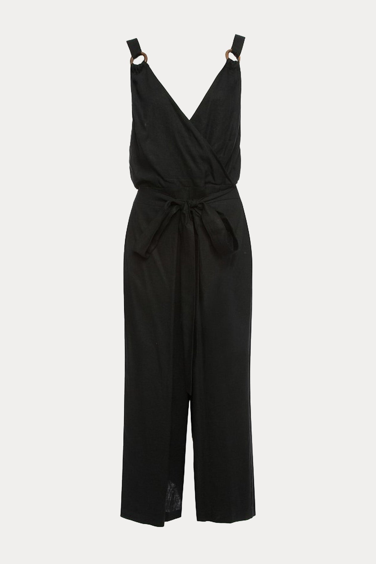 Bsb Derin V Yaka Belden Kuşaklı Ketenli Tulum-Libas Trendy Fashion Store