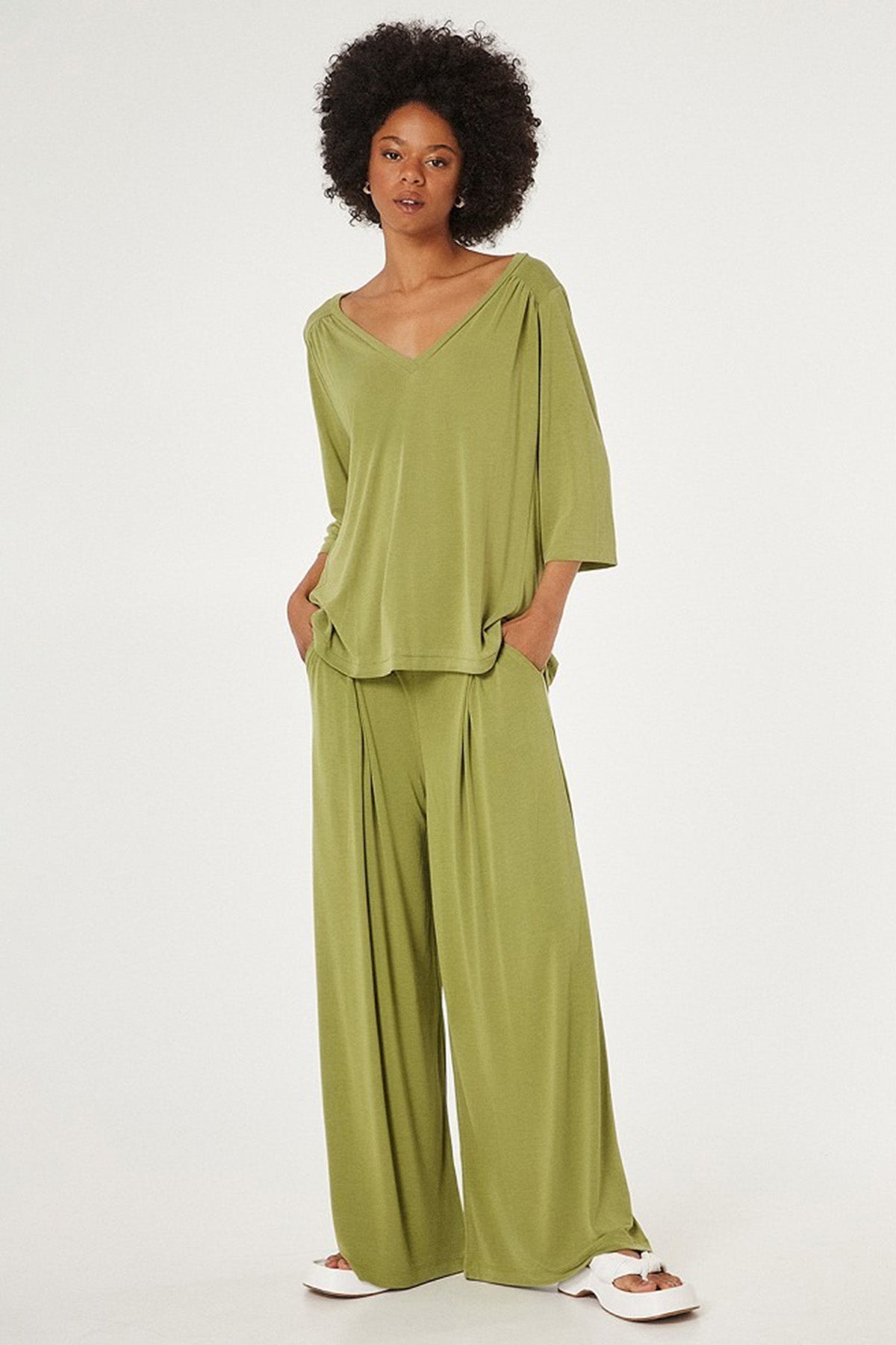 Bsb Pileli Geniş Kesim Yüksek Bel Pantolon-Libas Trendy Fashion Store