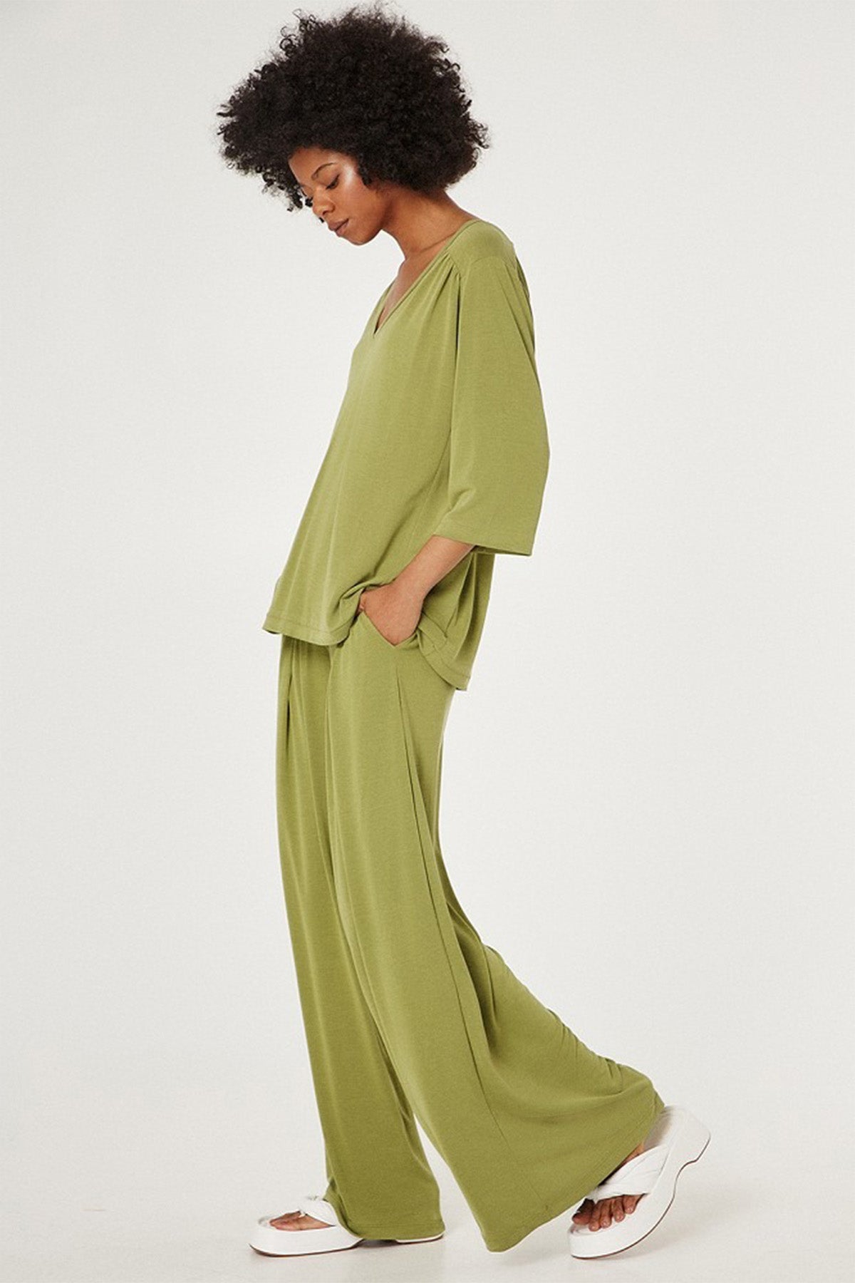 Bsb Pileli Geniş Kesim Yüksek Bel Pantolon-Libas Trendy Fashion Store