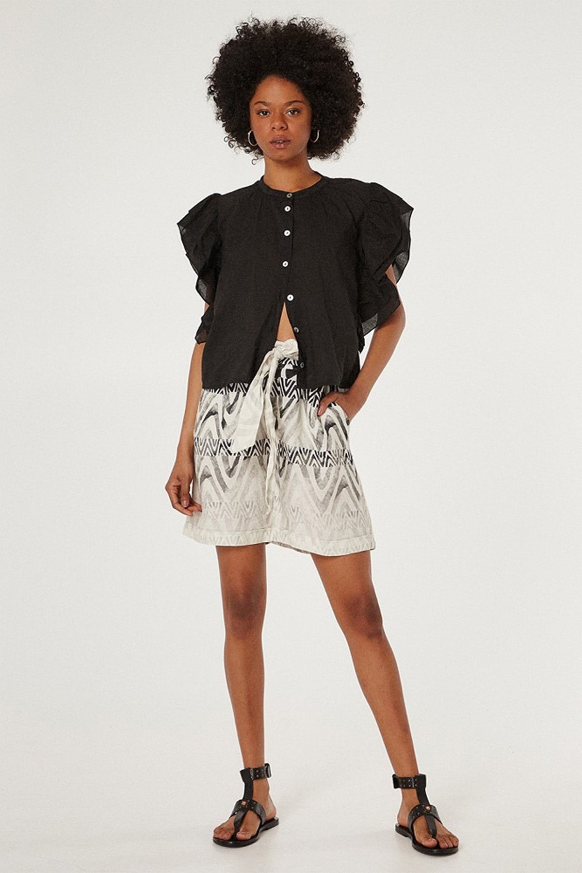 Bsb Belden Kuşaklı Yüksek Bel Keten Şort-Libas Trendy Fashion Store