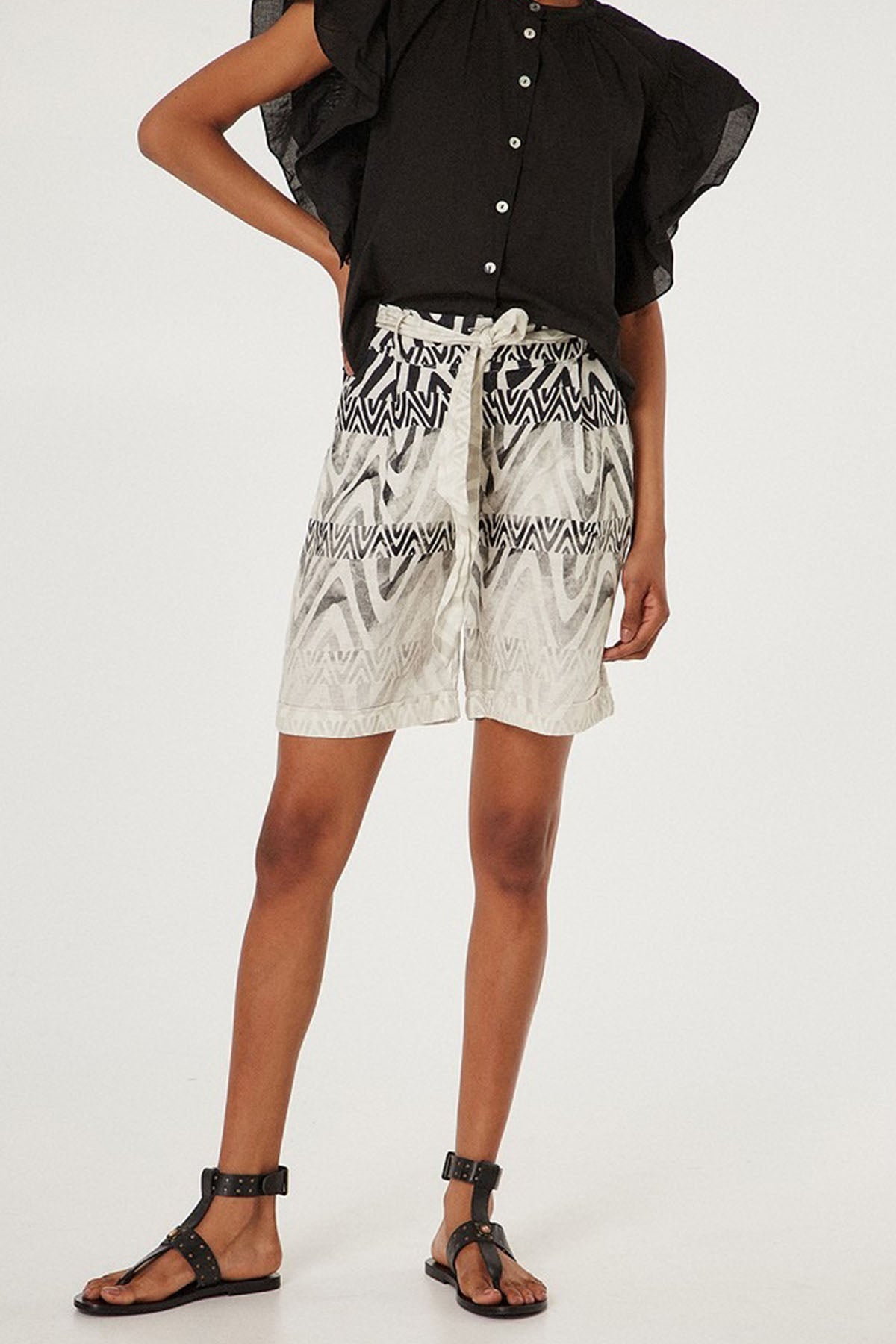 Bsb Belden Kuşaklı Yüksek Bel Keten Şort-Libas Trendy Fashion Store