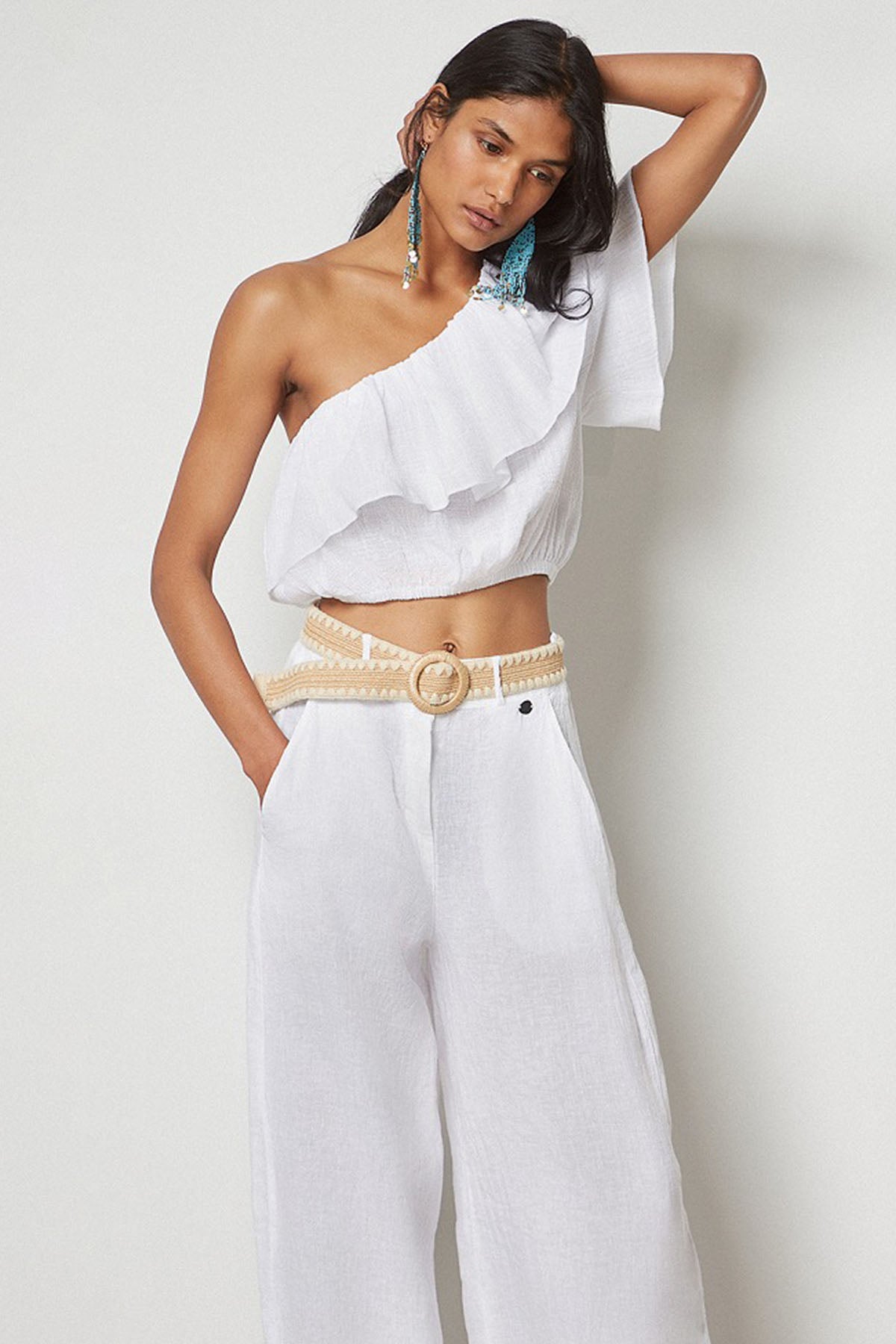 Bsb Tek Omuzlu Crop Bluz-Libas Trendy Fashion Store