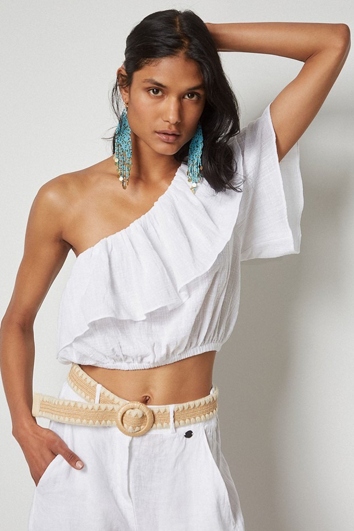 Bsb Tek Omuzlu Crop Bluz-Libas Trendy Fashion Store