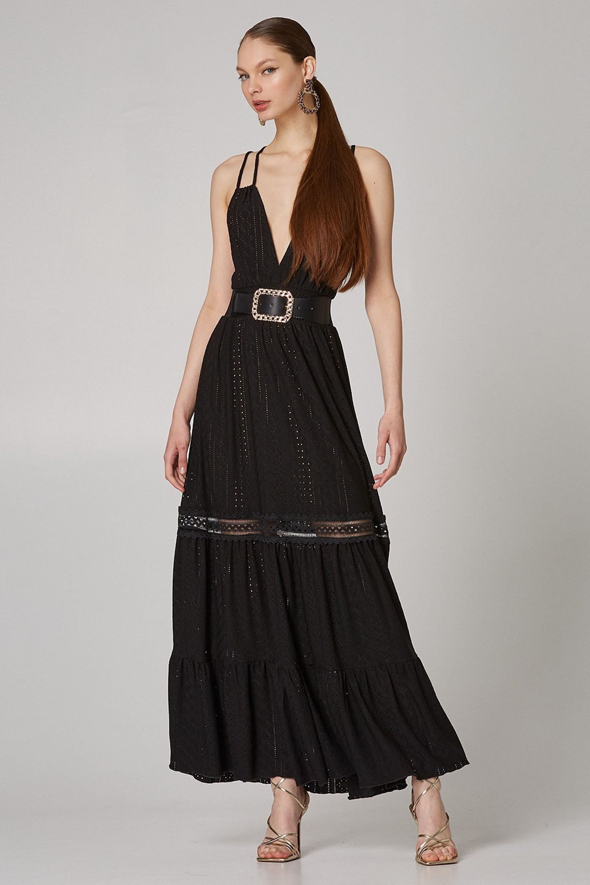 Lynne Derin V Yaka Maxi Elbise-Libas Trendy Fashion Store