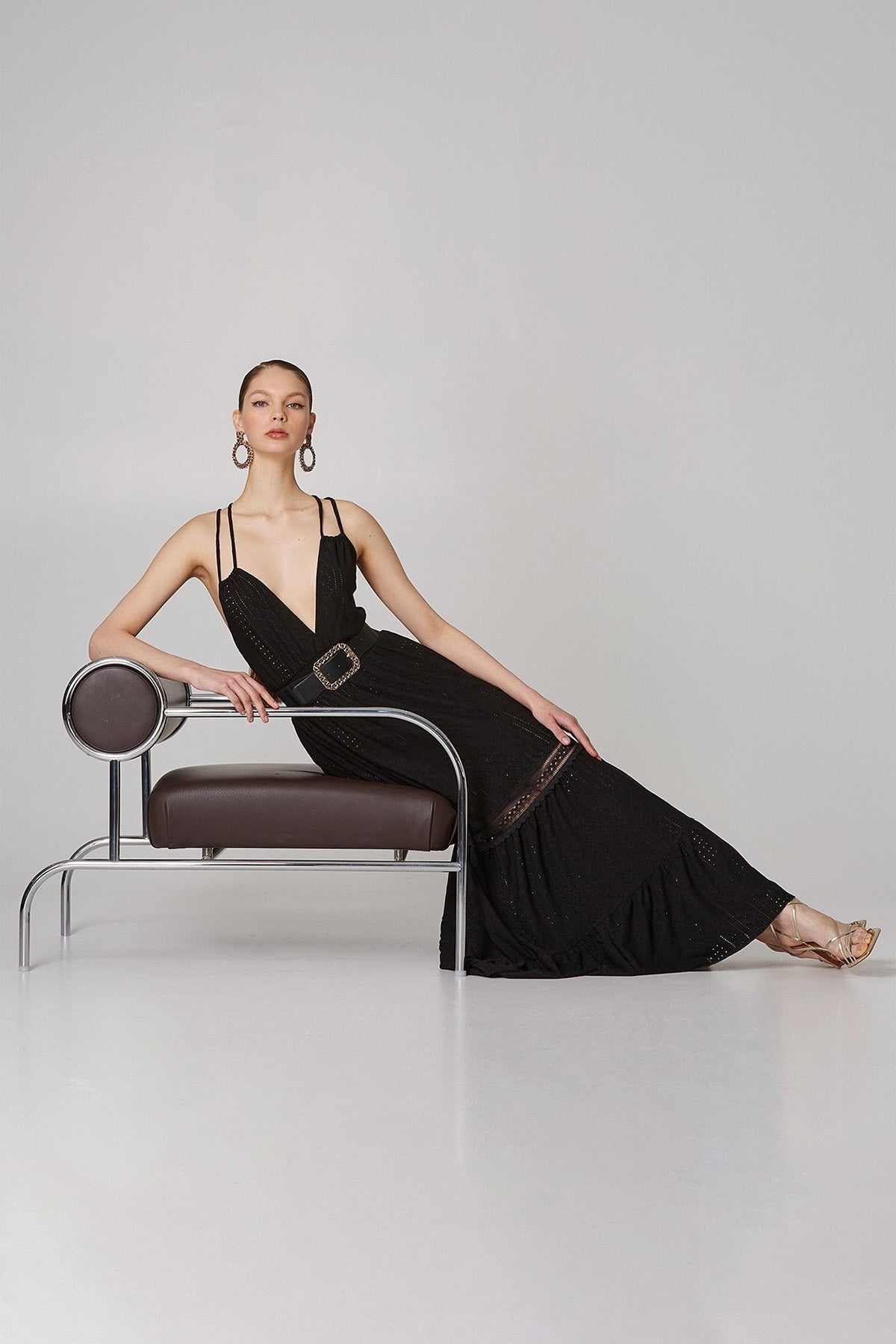 Lynne Derin V Yaka Maxi Elbise-Libas Trendy Fashion Store