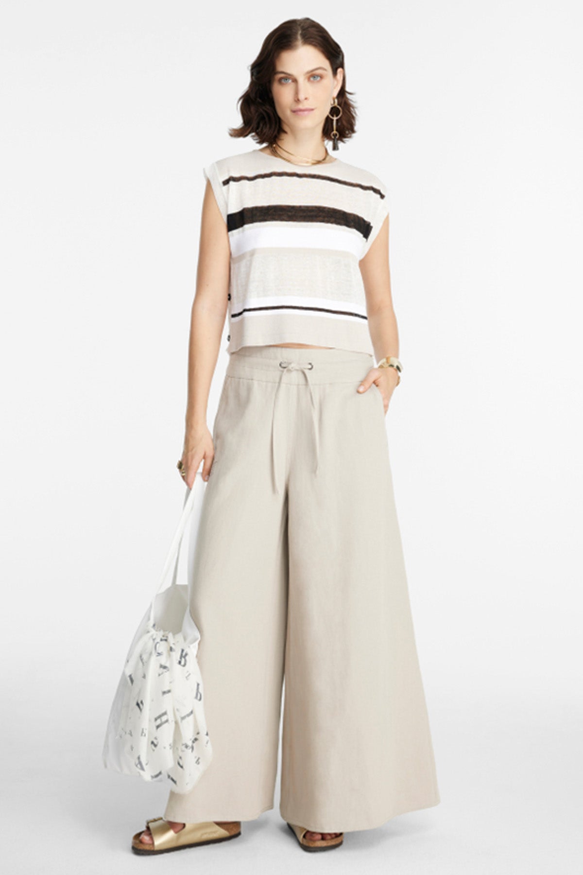 Sarah Pacini Düğme Detaylı Ketenli Kolsuz Bluz-Libas Trendy Fashion Store