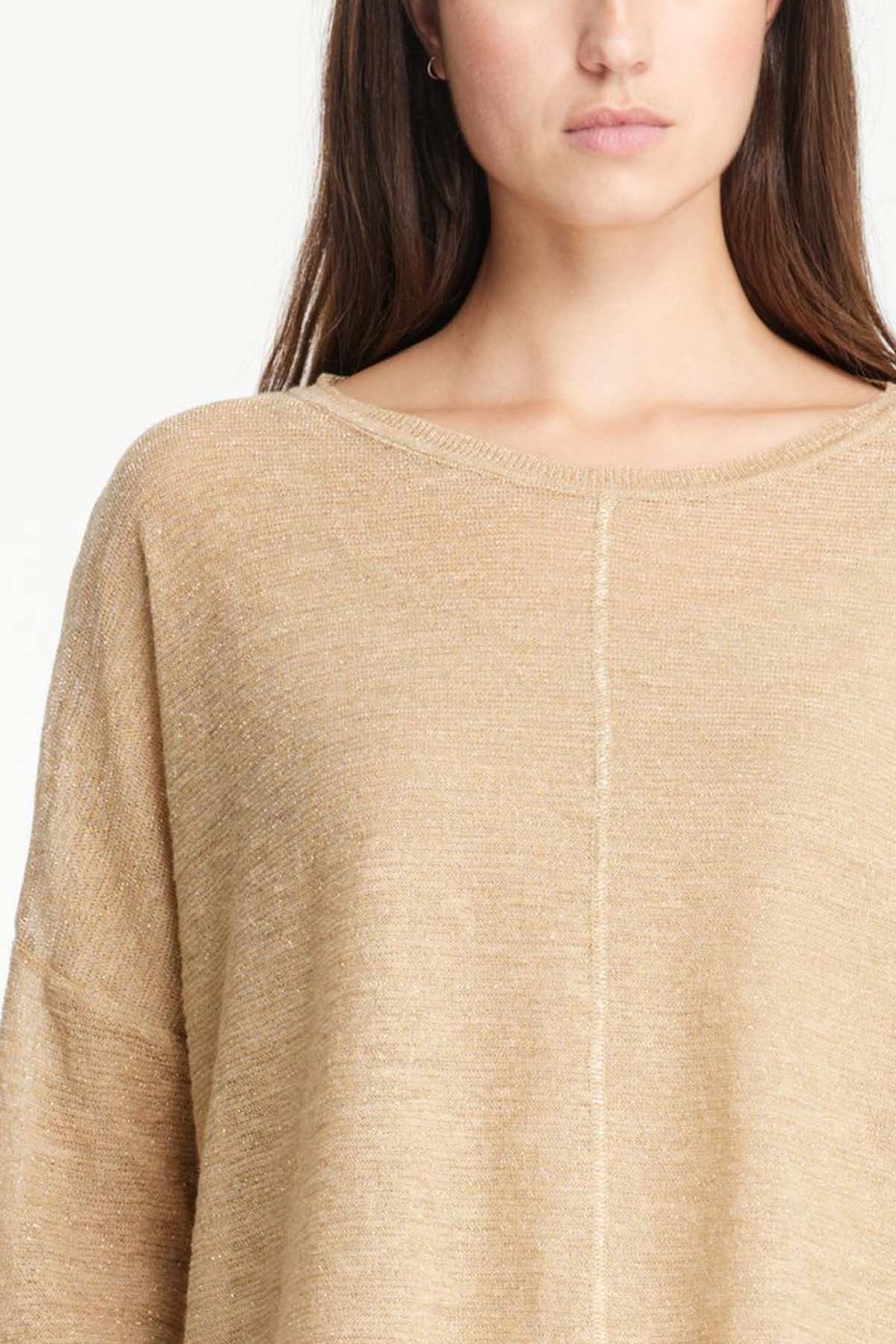 Sarah Pacini Yuvarlak Yaka Ketenli Triko-Libas Trendy Fashion Store