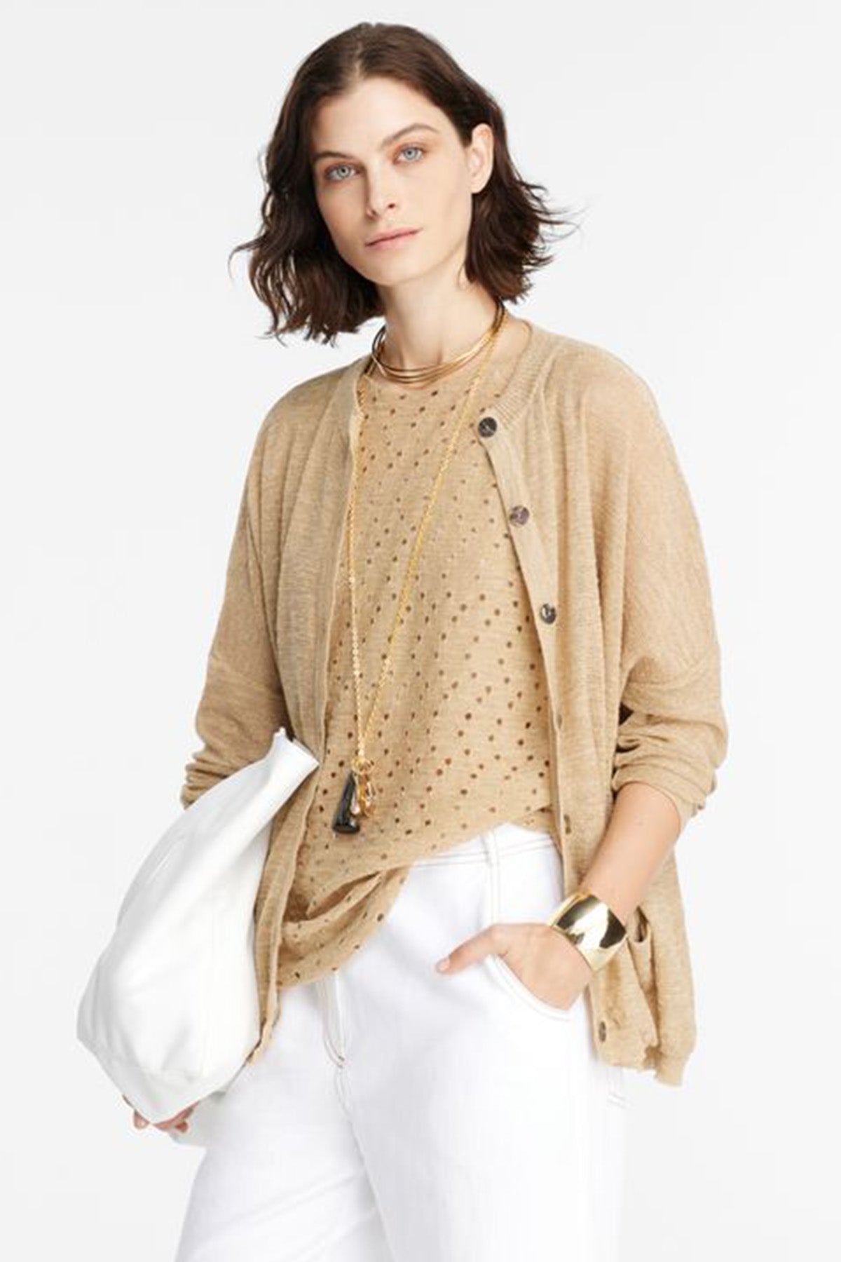 Sarah Pacini Yuvarlak Yaka Ketenli Bluz-Libas Trendy Fashion Store