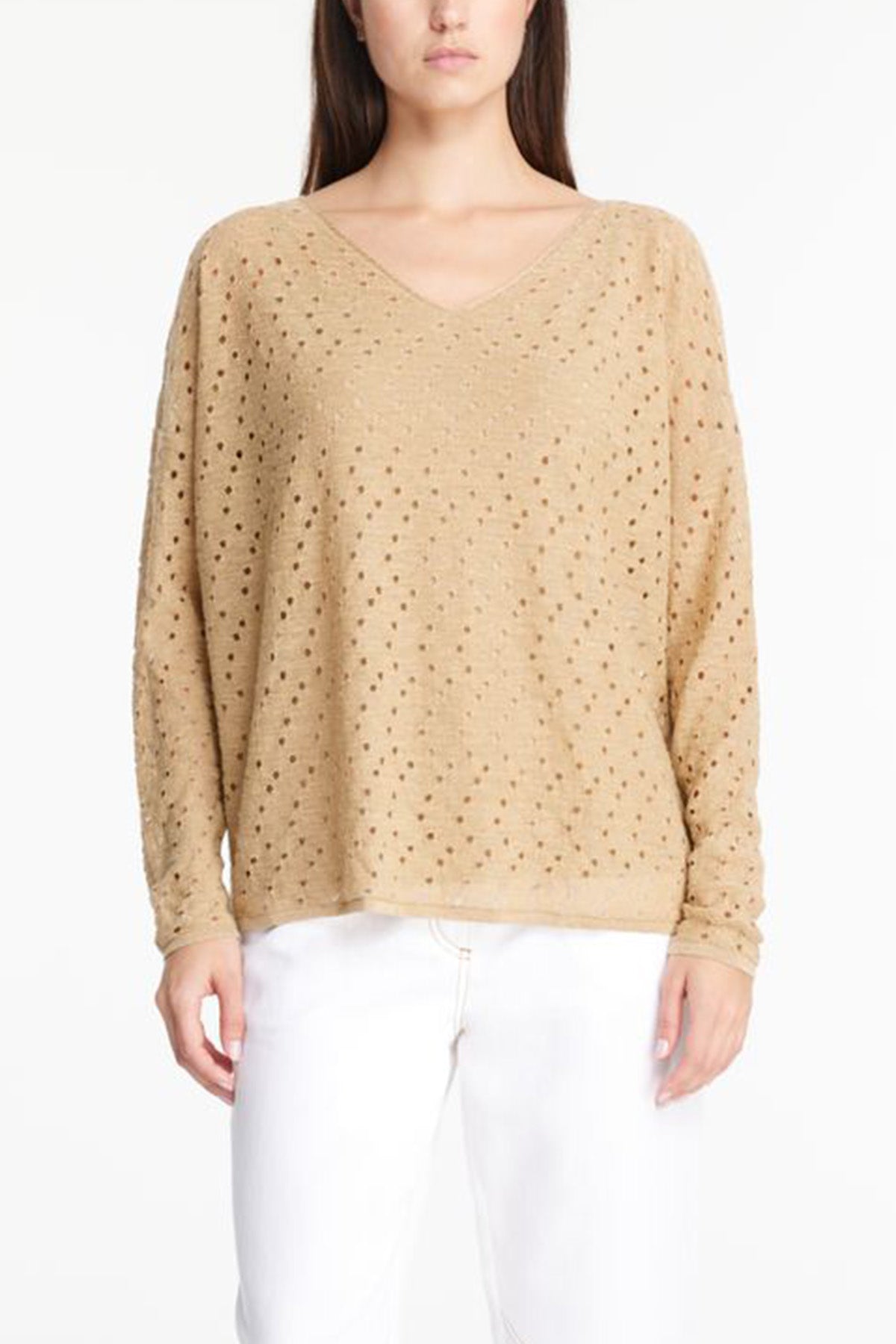 Sarah Pacini V Yaka Ketenli Triko-Libas Trendy Fashion Store