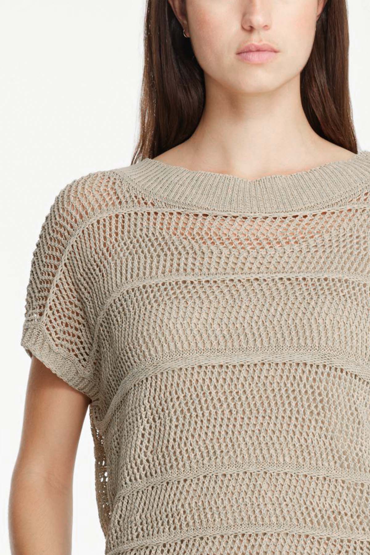 Sarah Pacini Yuvarlak Yaka Örgü Keten Bluz-Libas Trendy Fashion Store