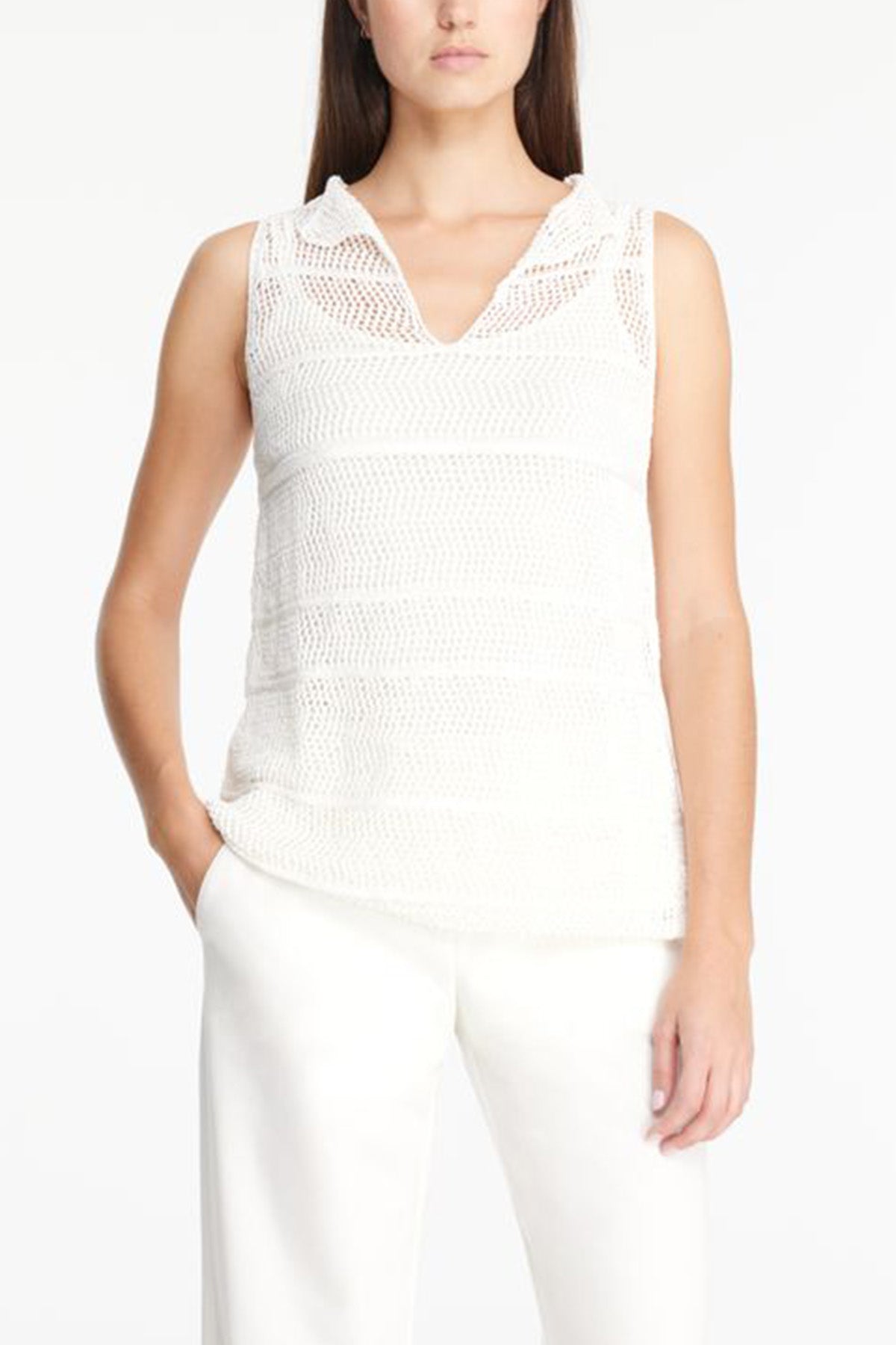 Sarah Pacini V Yaka Örgü Keten Kolsuz Bluz-Libas Trendy Fashion Store