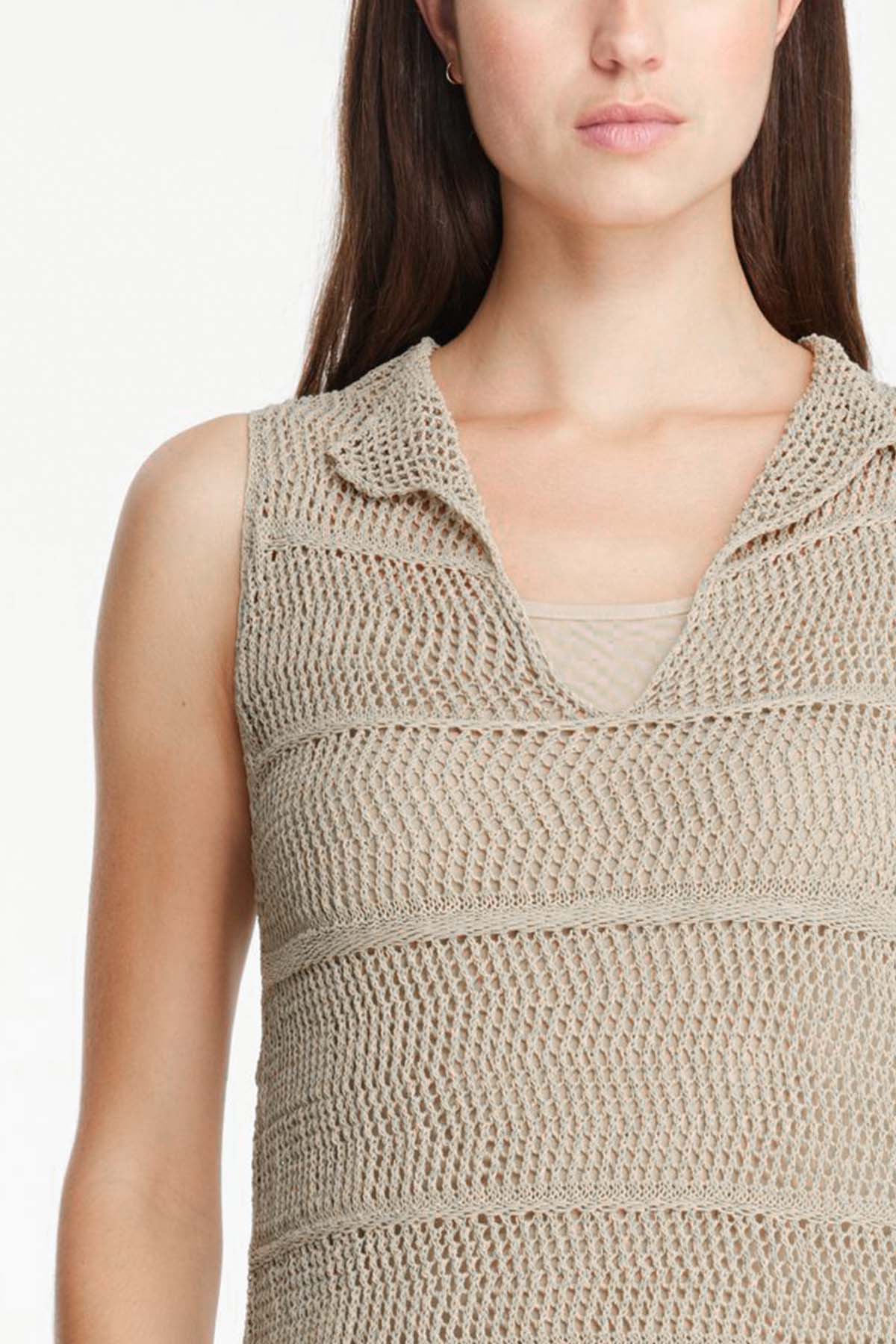 Sarah Pacini V Yaka Örgü Keten Bluz-Libas Trendy Fashion Store