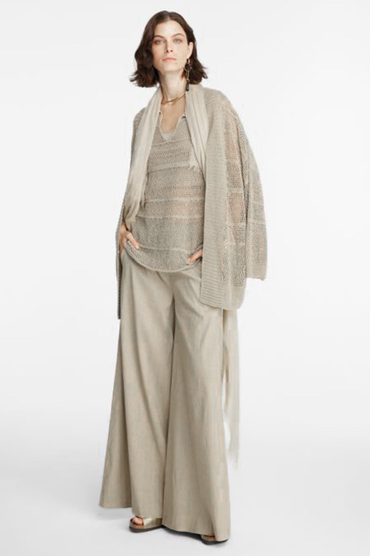 Sarah Pacini V Yaka Örgü Keten Bluz-Libas Trendy Fashion Store