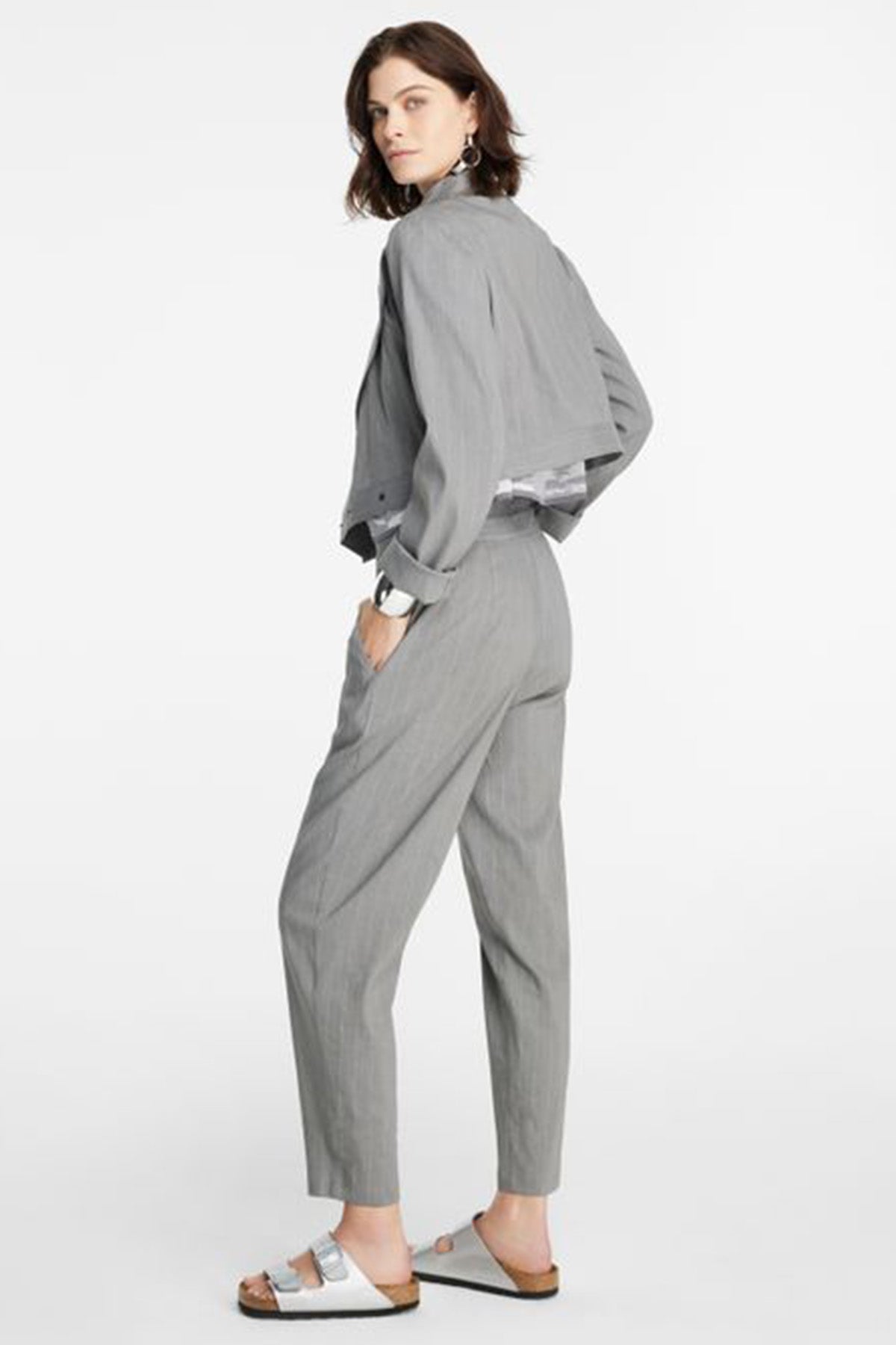 Sarah Pacini Yandan Cepli Çizgili Keten Pantolon-Libas Trendy Fashion Store