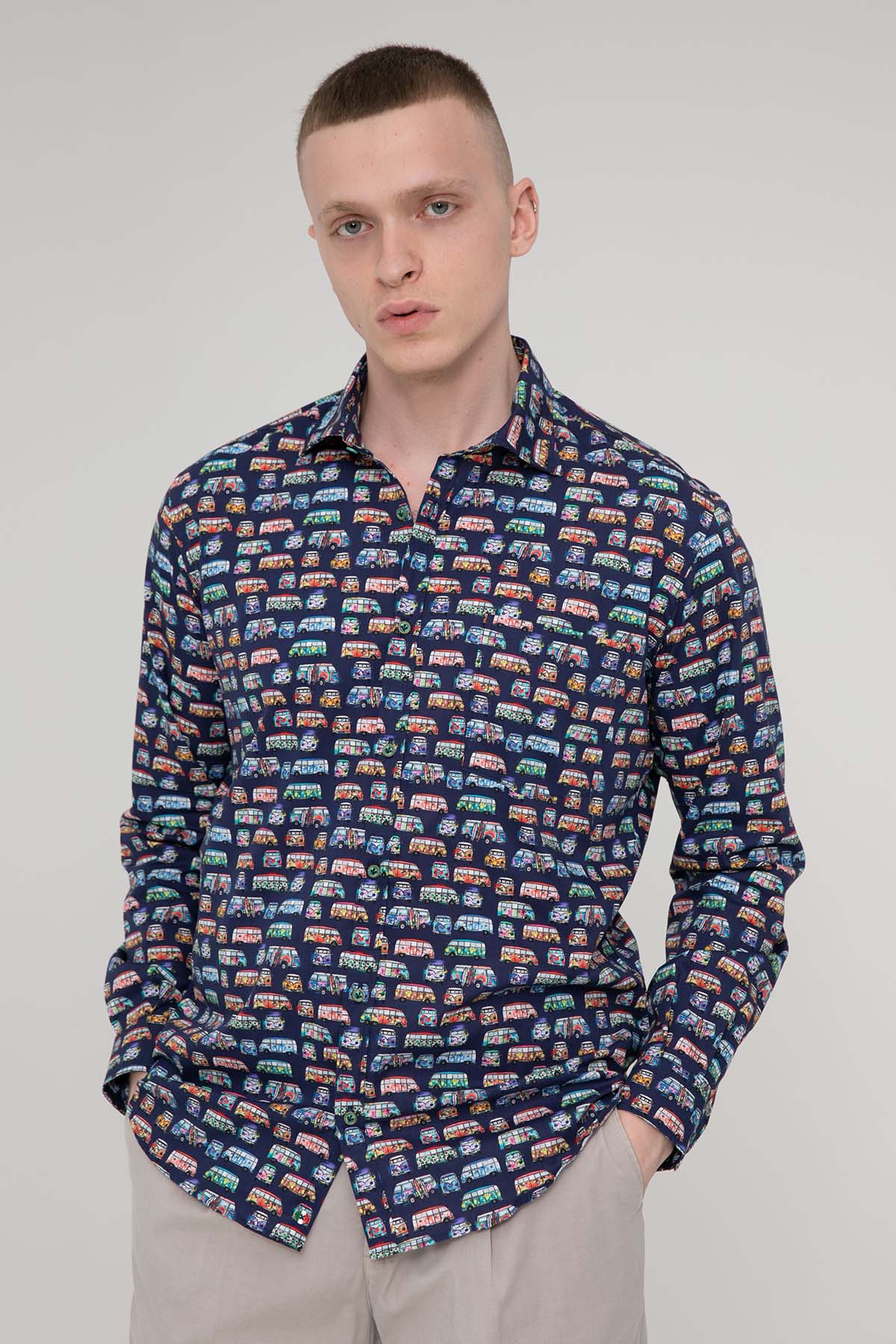 Poggianti Ardenza Renkli Otobüs Desenli Gömlek-Libas Trendy Fashion Store