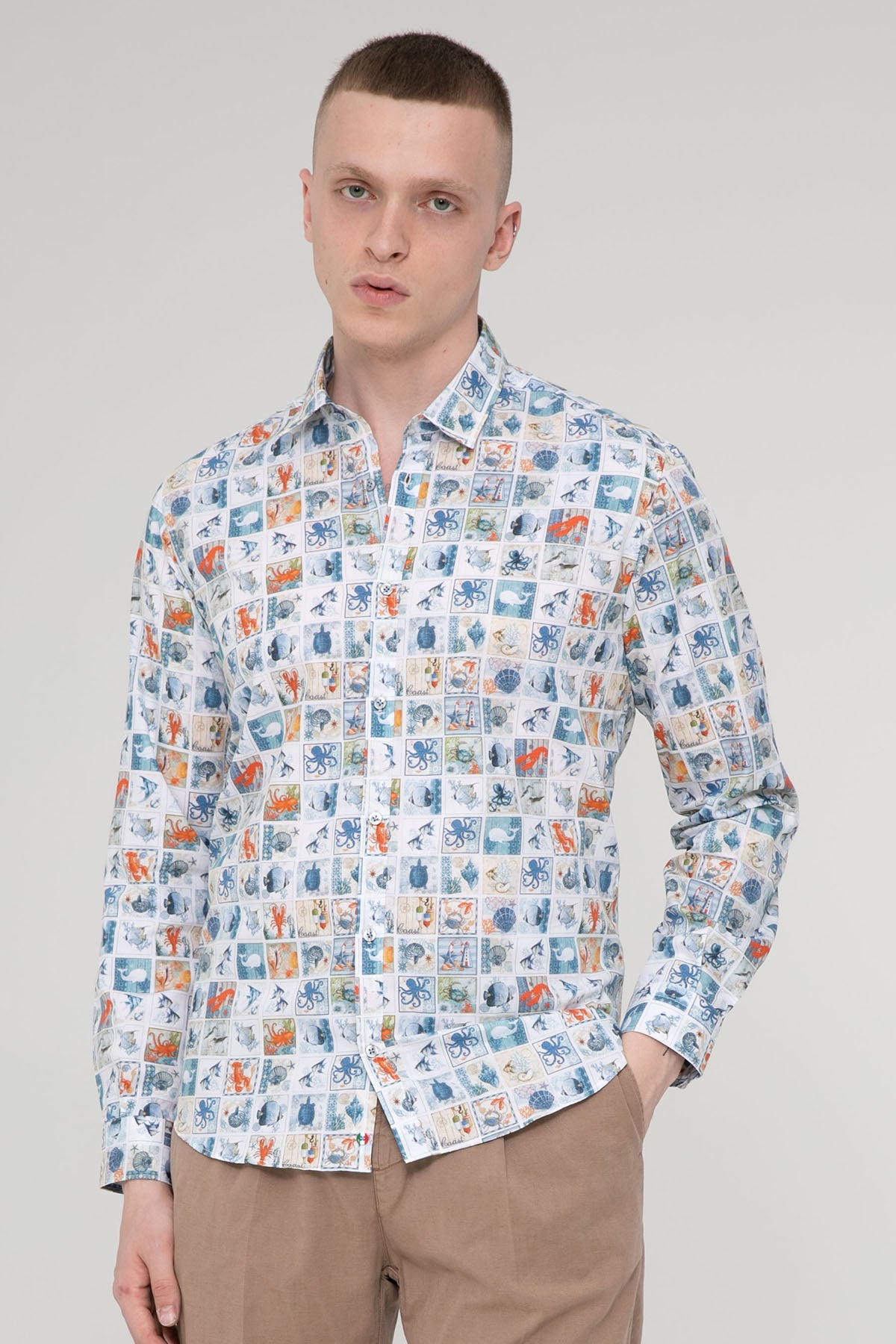 Poggianti Pisa Klasik Yaka Deniz Temalı Gömlek-Libas Trendy Fashion Store