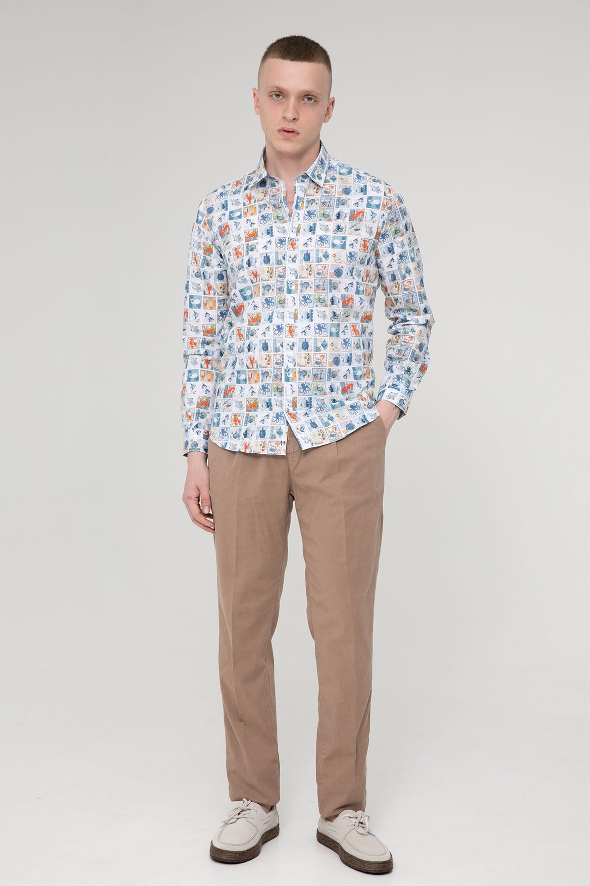 Poggianti Pisa Klasik Yaka Deniz Temalı Gömlek-Libas Trendy Fashion Store