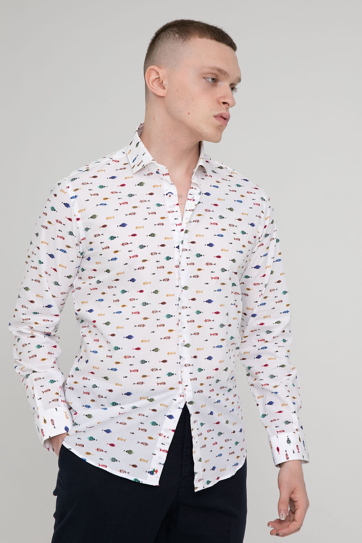 Poggianti Firenze İtalyan Yaka Balık Desenli Gömlek-Libas Trendy Fashion Store