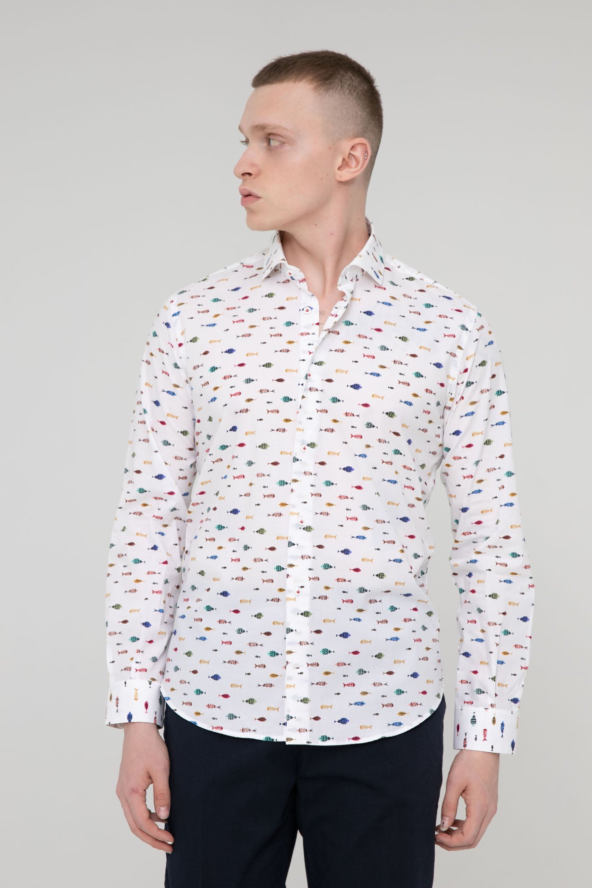 Poggianti Firenze İtalyan Yaka Balık Desenli Gömlek-Libas Trendy Fashion Store