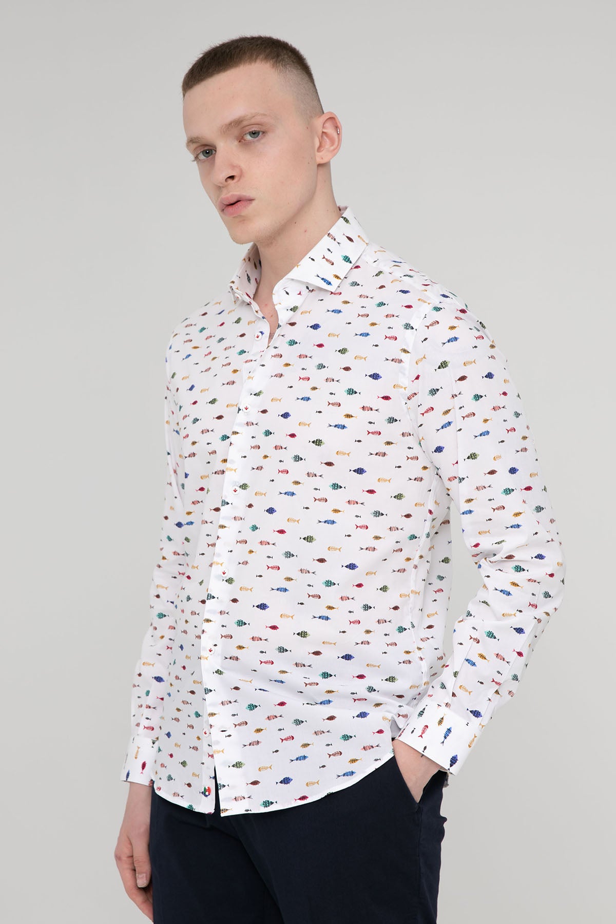 Poggianti Firenze İtalyan Yaka Balık Desenli Gömlek-Libas Trendy Fashion Store