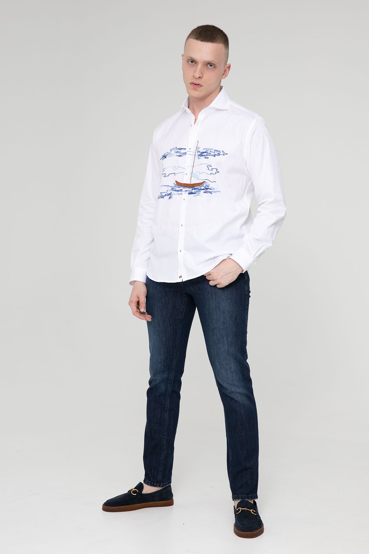 Poggianti Pisa İtalyan Yaka Nakış Yelkenli Desenli Gömlek-Libas Trendy Fashion Store