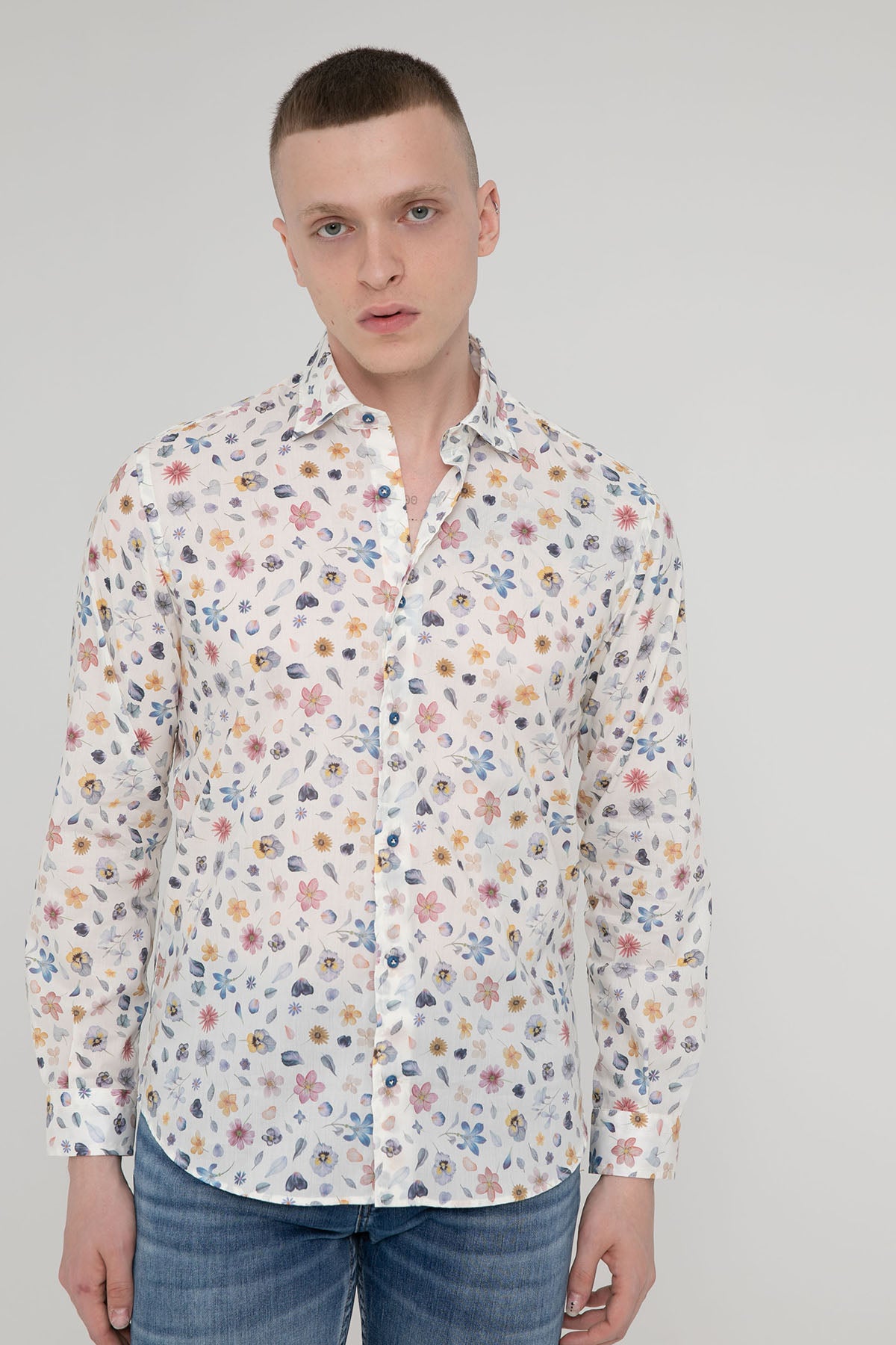 Poggianti Firenze Klasik Yaka Çiçek Desenli Gömlek-Libas Trendy Fashion Store