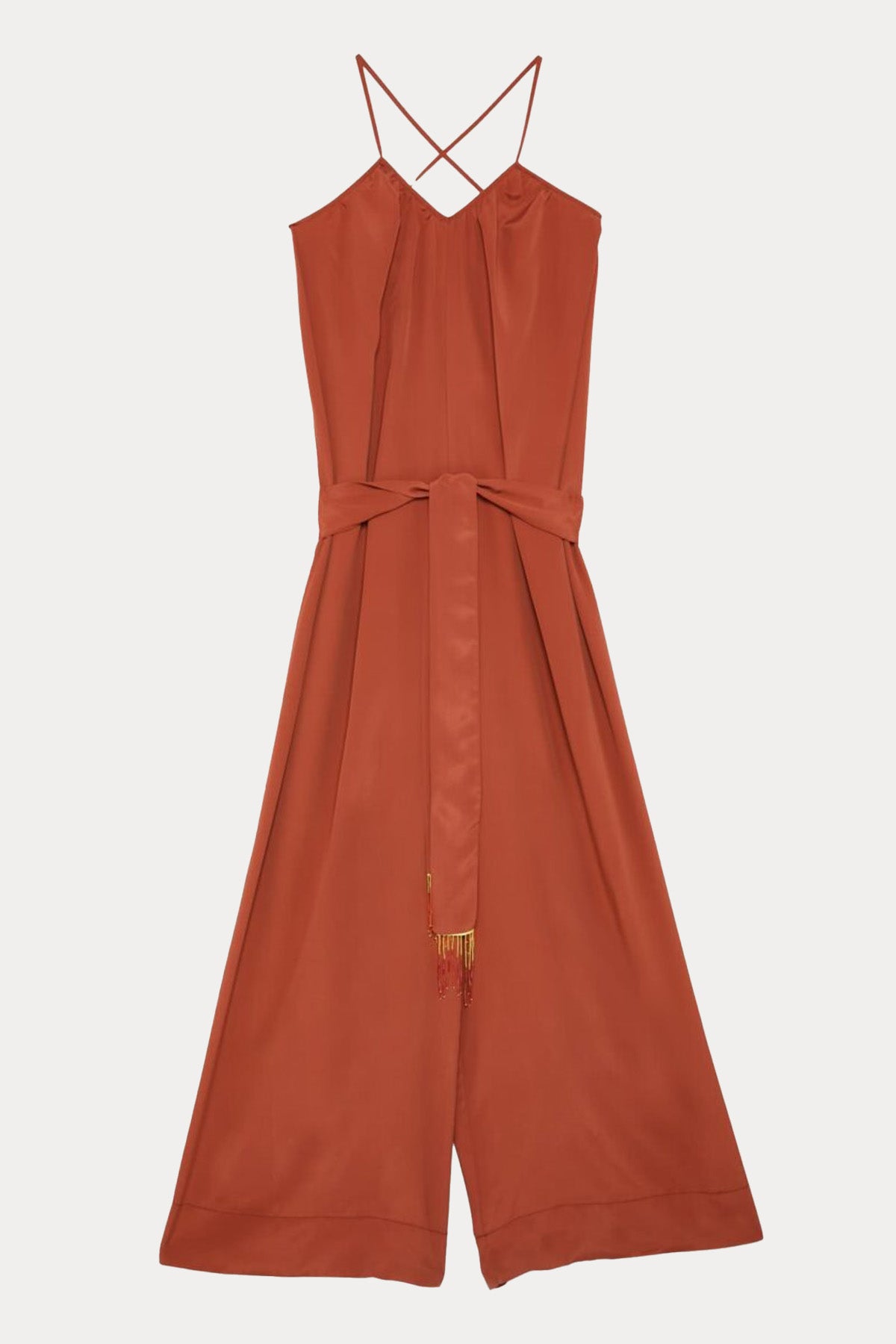 Meme Road Boyundan Çapraz Bağlamalı İpekli Tulum-Libas Trendy Fashion Store