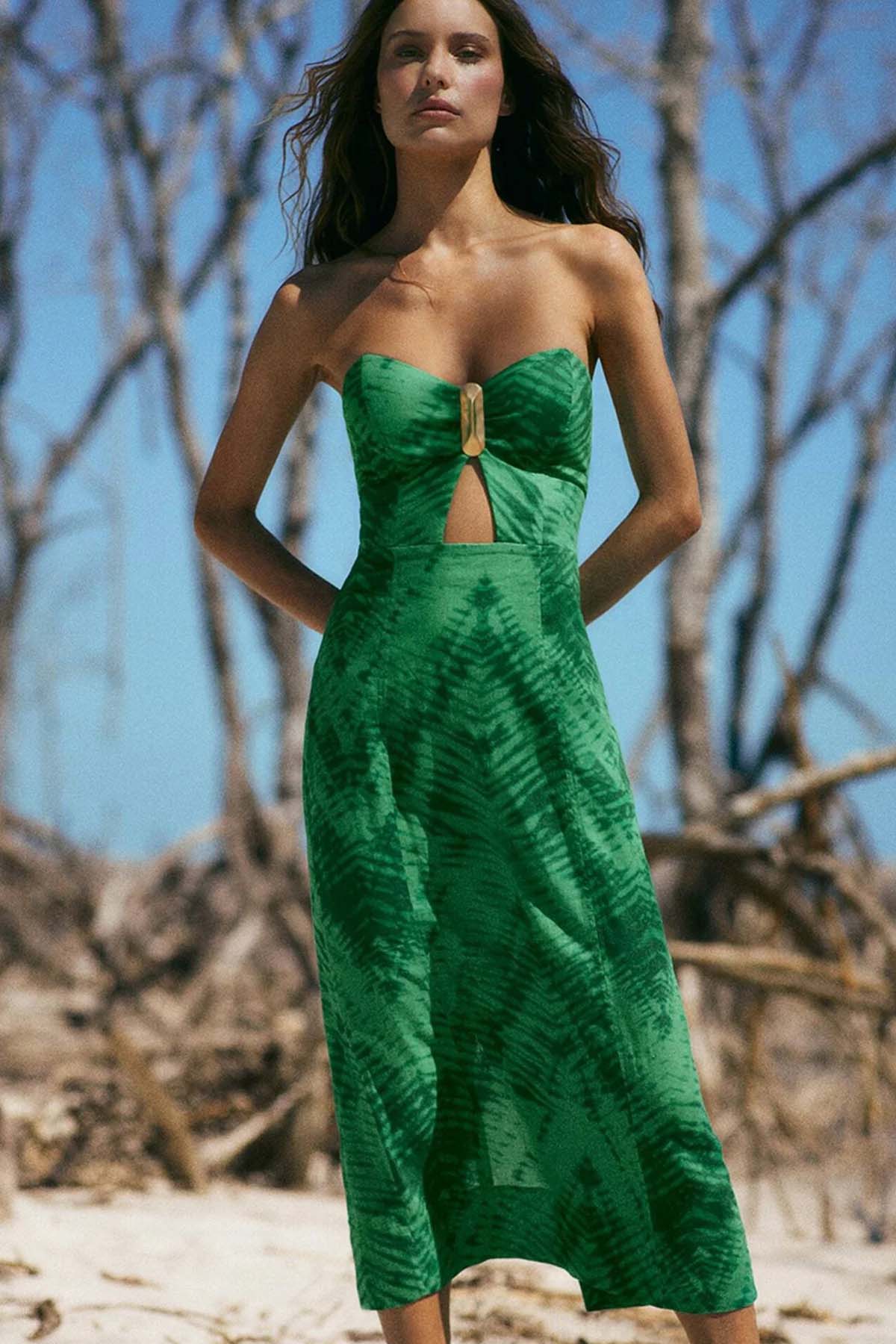 Vix Lizzy Staplez Midi Keten Elbise-Libas Trendy Fashion Store