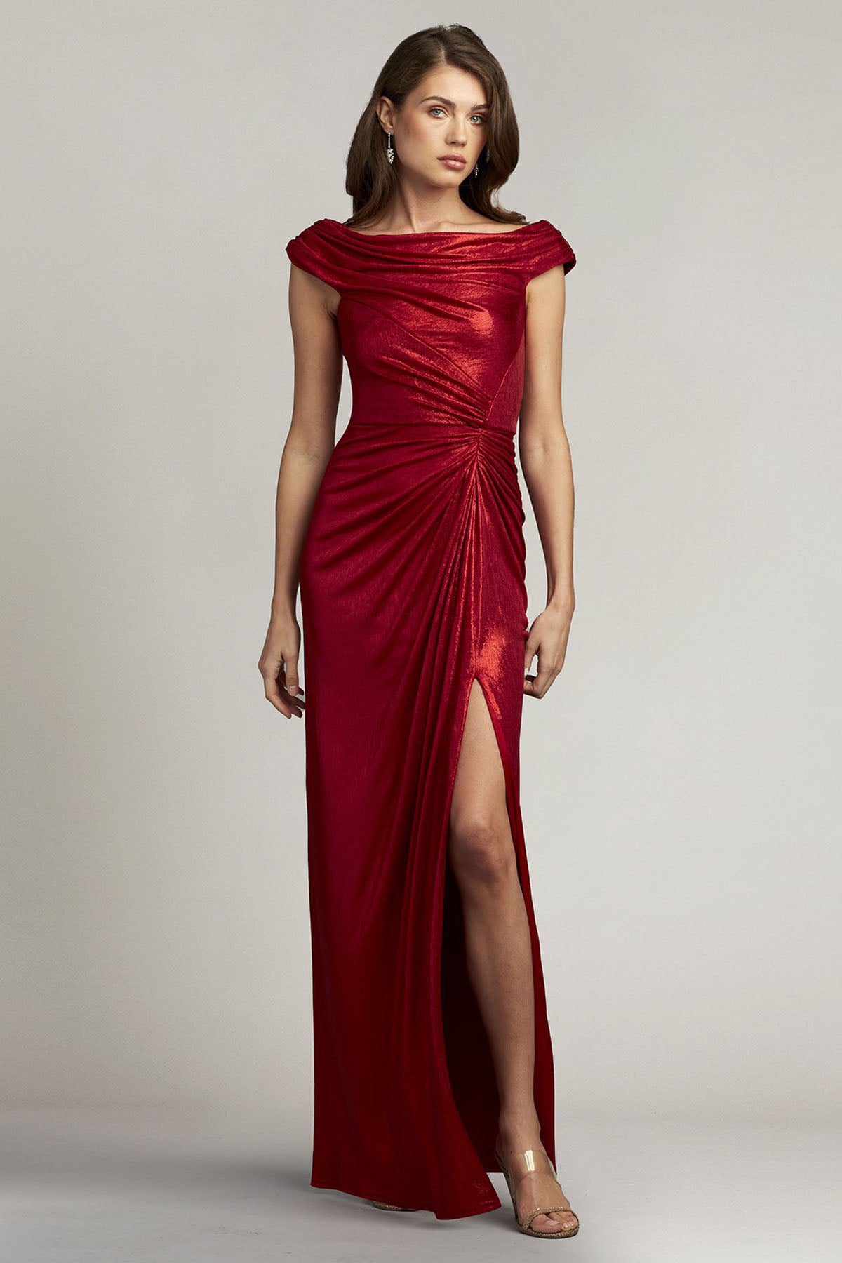 Tadashi Shoji Emersyn Drapeli Maxi Abiye Elbise-Libas Trendy Fashion Store