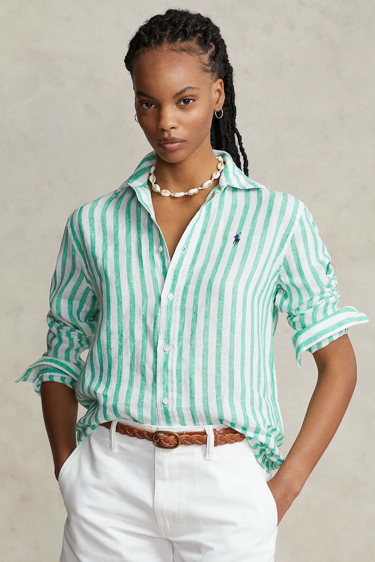 Polo Ralph Lauren Relaxed Fit Çizgili Keten Gömlek-Libas Trendy Fashion Store