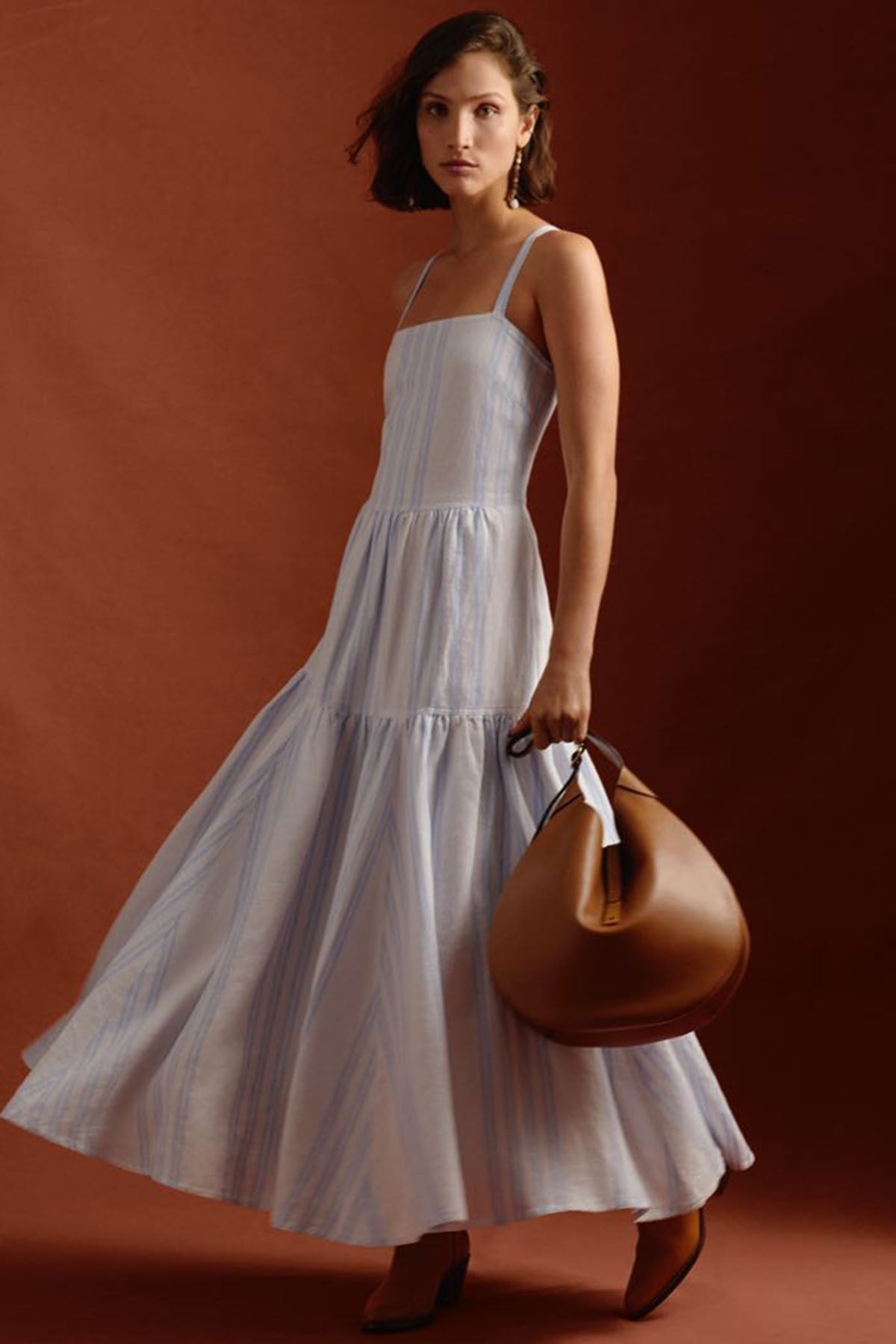 Polo Ralph Lauren Çizgili Maxi Keten Elbise