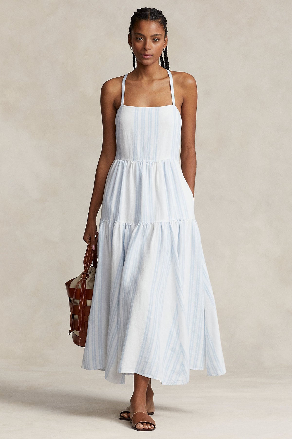 Polo Ralph Lauren Çizgili Maxi Keten Elbise