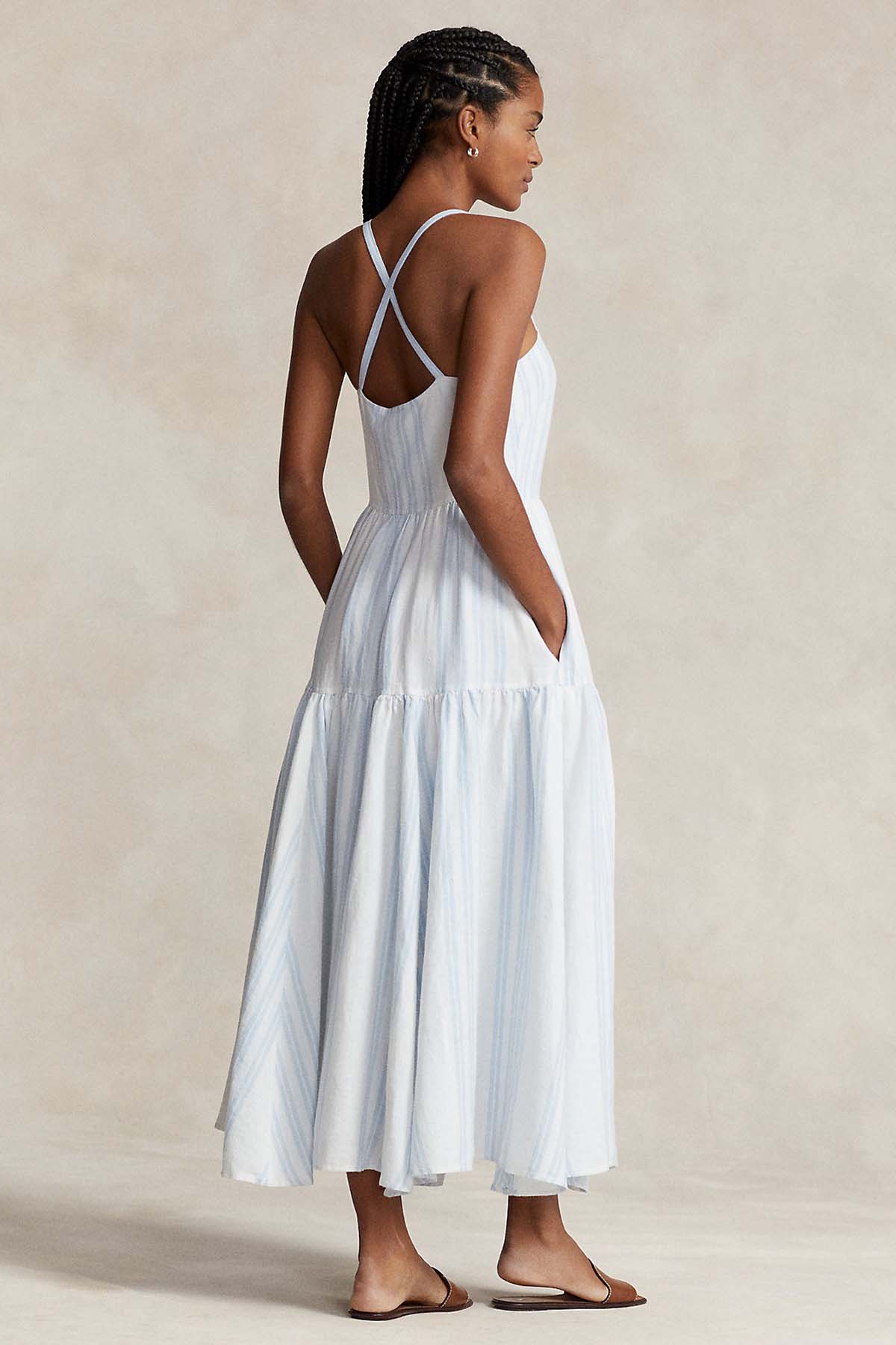 Polo Ralph Lauren Çizgili Maxi Keten Elbise