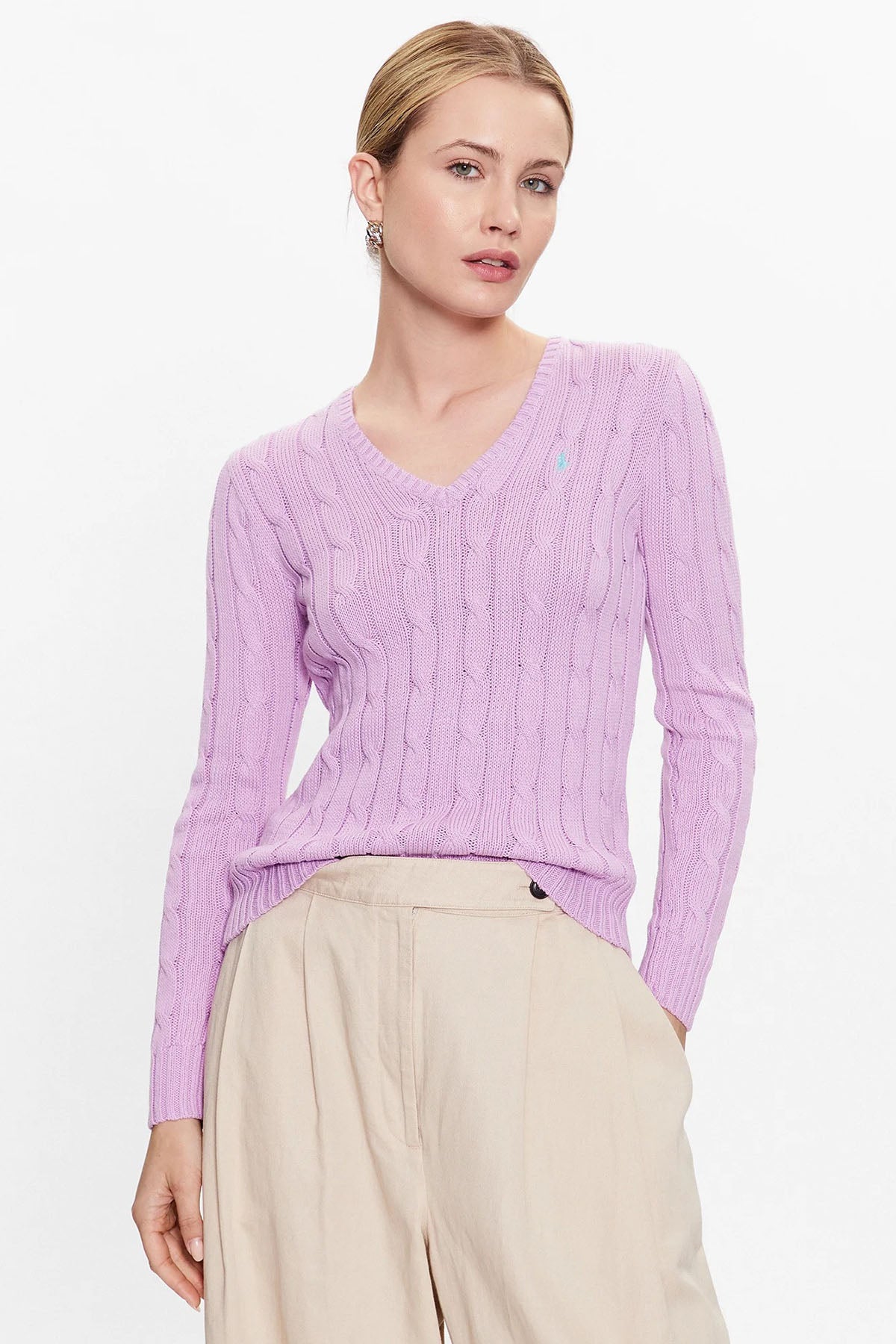 Polo Ralph Lauren Pima Cotton Slim Fit V Yaka Saç Örgü Triko-Libas Trendy Fashion Store