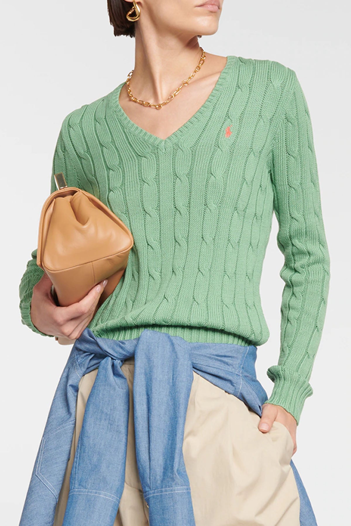 Polo Ralph Lauren Pima Cotton Slim Fit V Yaka Saç Örgü Triko-Libas Trendy Fashion Store