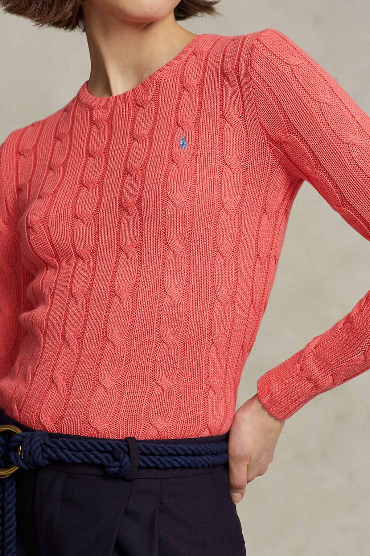 Polo Ralph Lauren Pima Cotton Slim Fit Yuvarlak Yaka Saç Örgü Triko-Libas Trendy Fashion Store