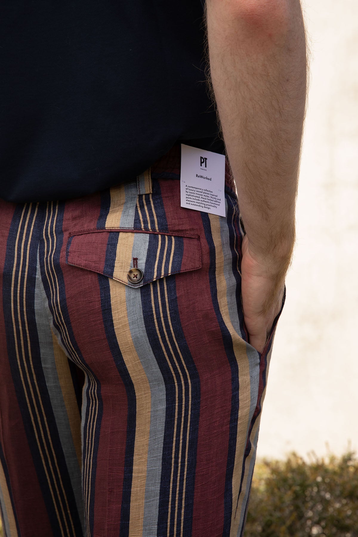 Pantaloni Torino The Rebel Renkli Çizgili Duble Paça Keten Pantolon