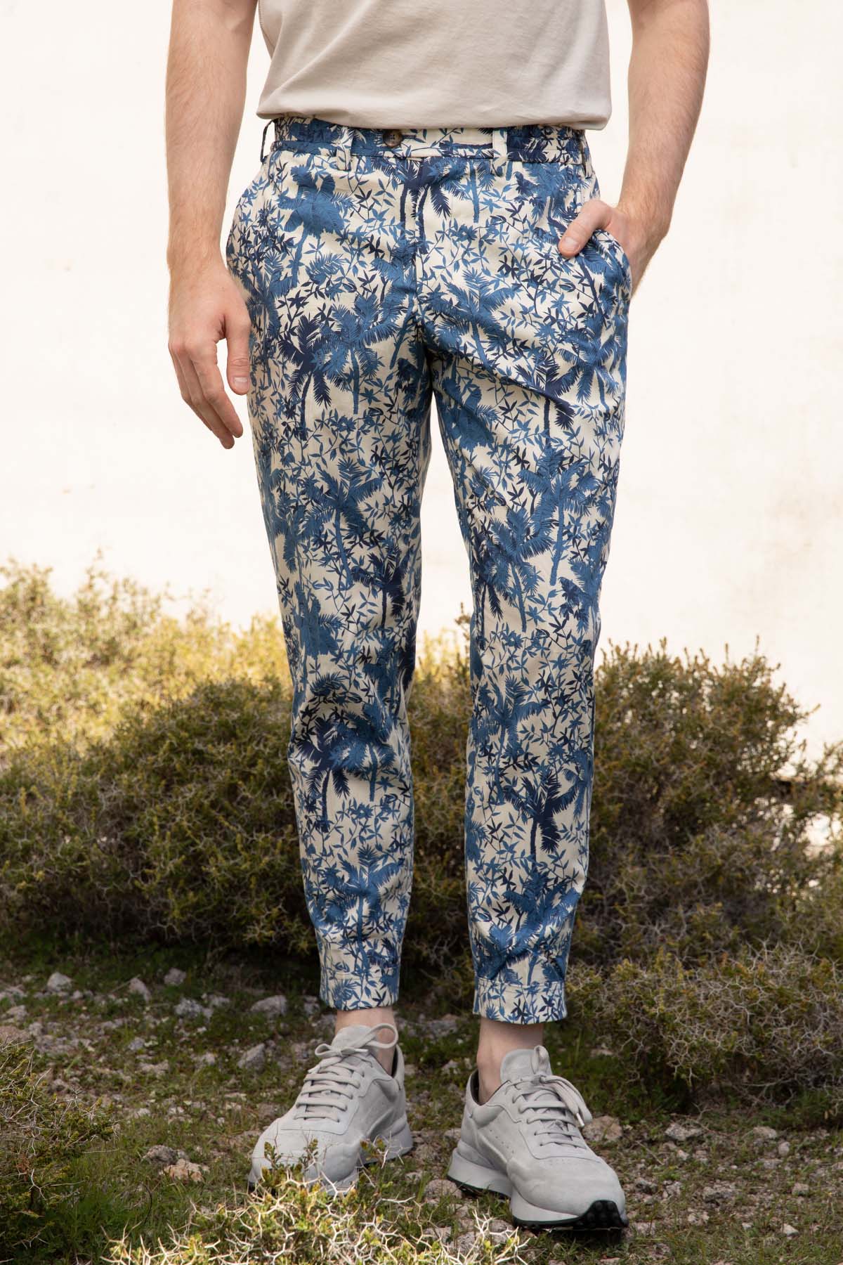 Pantaloni Torino The Rebel Palmiye Desenli Duble Paça Pantolon