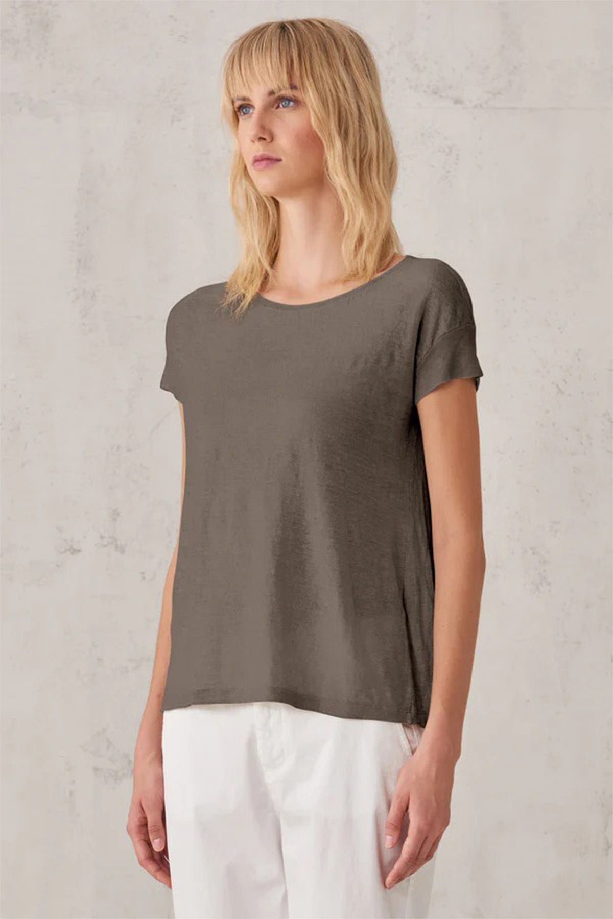 Transit Yuvarlak Yaka Keten T-shirt-Libas Trendy Fashion Store