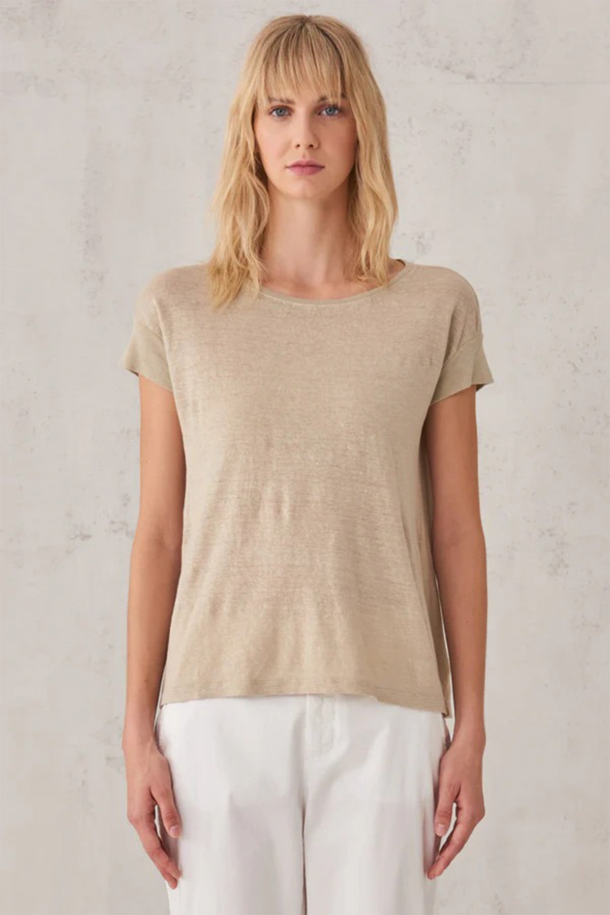 Transit Yuvarlak Yaka Keten T-shirt-Libas Trendy Fashion Store