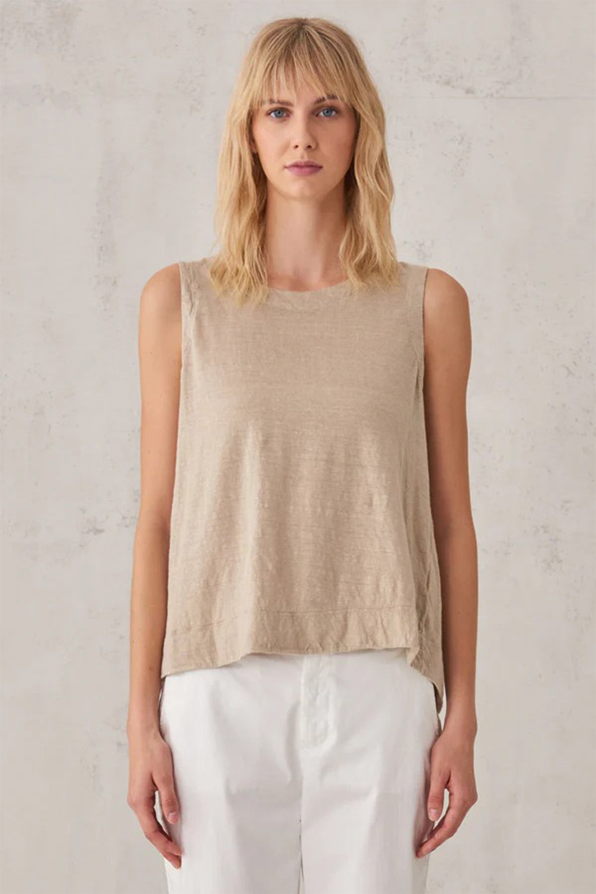 Transit Yuvarlak Yaka Kolsuz Keten Bluz-Libas Trendy Fashion Store