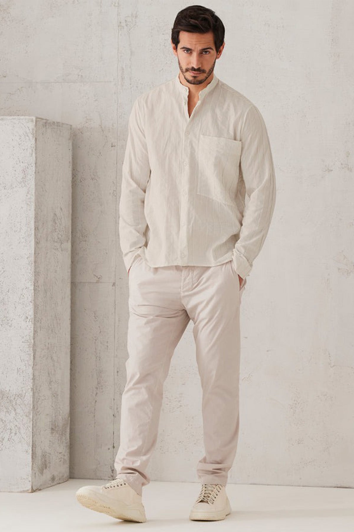 Transit Cep Detaylı Loose Fit Çizgili Hakim Yaka Gömlek-Libas Trendy Fashion Store