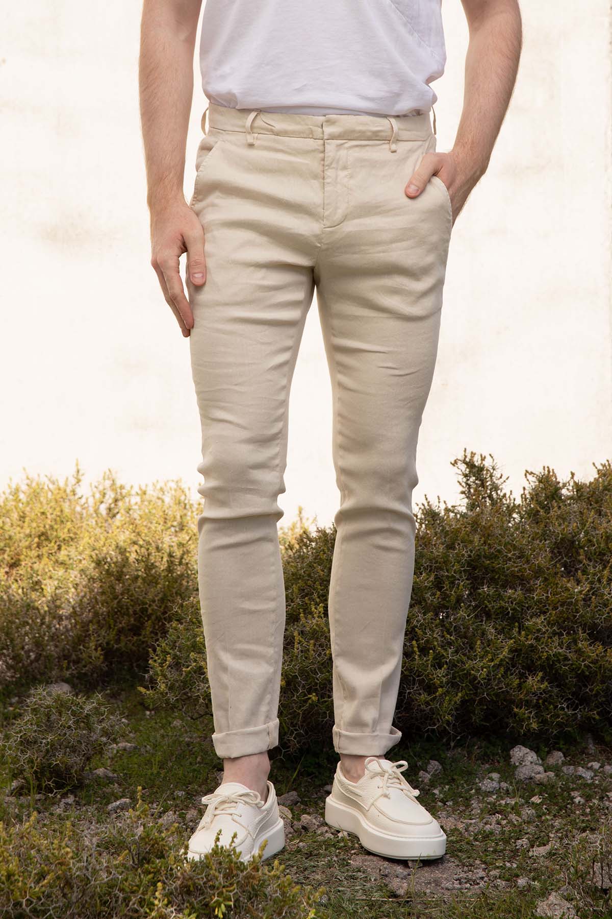 Dondup Slim Fit Yandan Cepli Streç Keten Pantolon