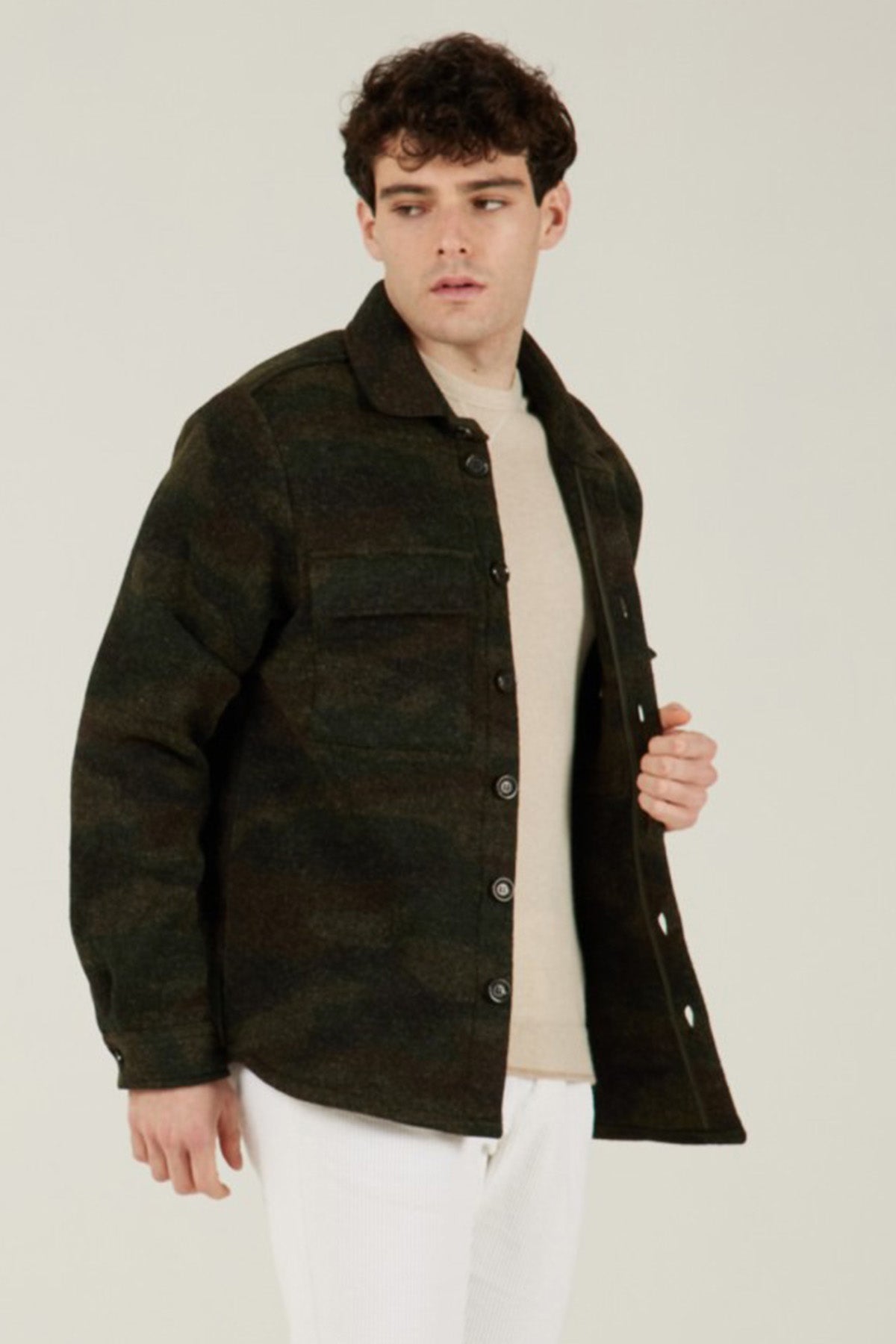 Manifattura Kamuflaj Desenli Yün Gömlek Ceket-Libas Trendy Fashion Store