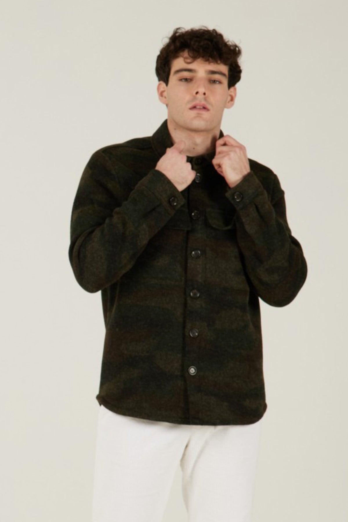 Manifattura Kamuflaj Desenli Yün Gömlek Ceket-Libas Trendy Fashion Store