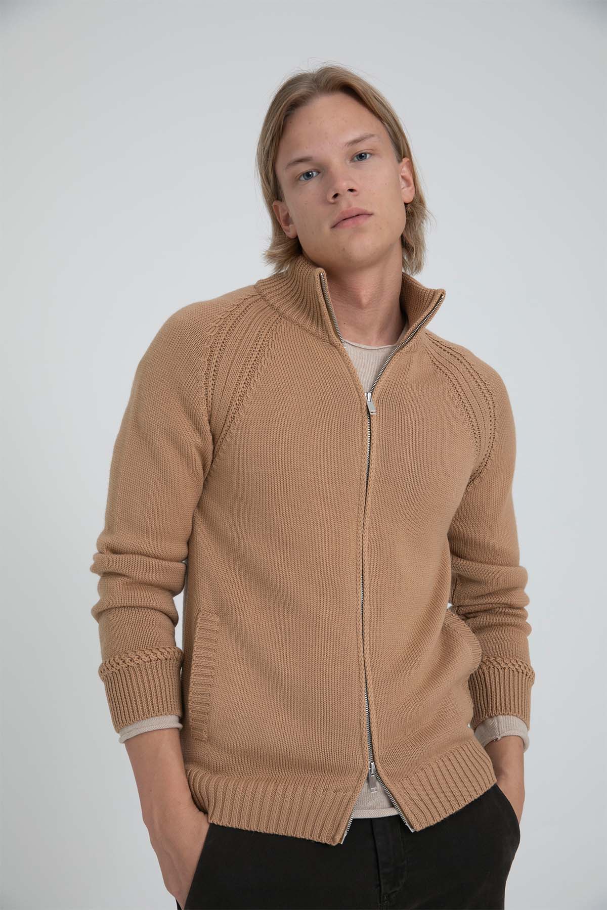 Manifattura Dik Yaka Örgü Yün Triko Ceket-Libas Trendy Fashion Store