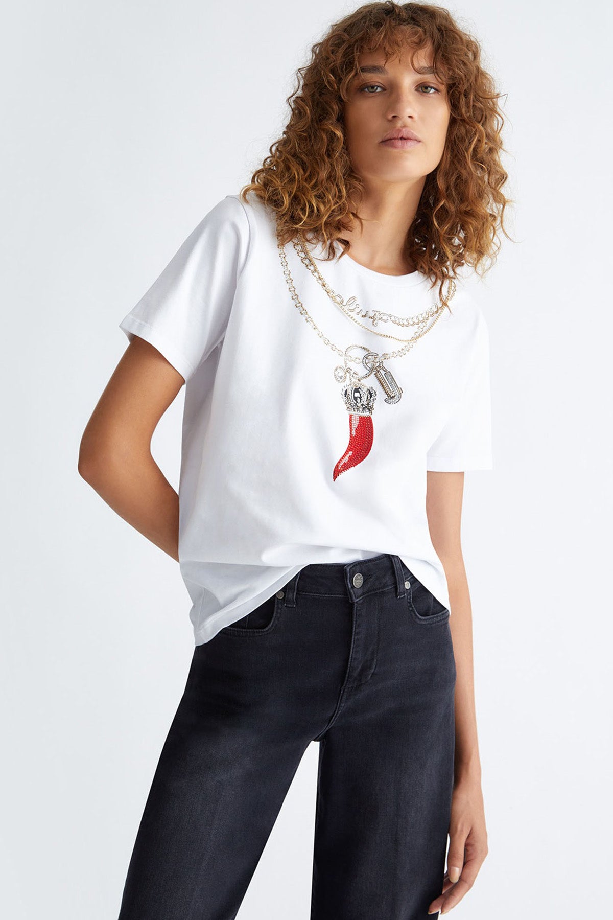 Liu Jo Zincir Aksesuarlı Baskılı T-shirt-Libas Trendy Fashion Store