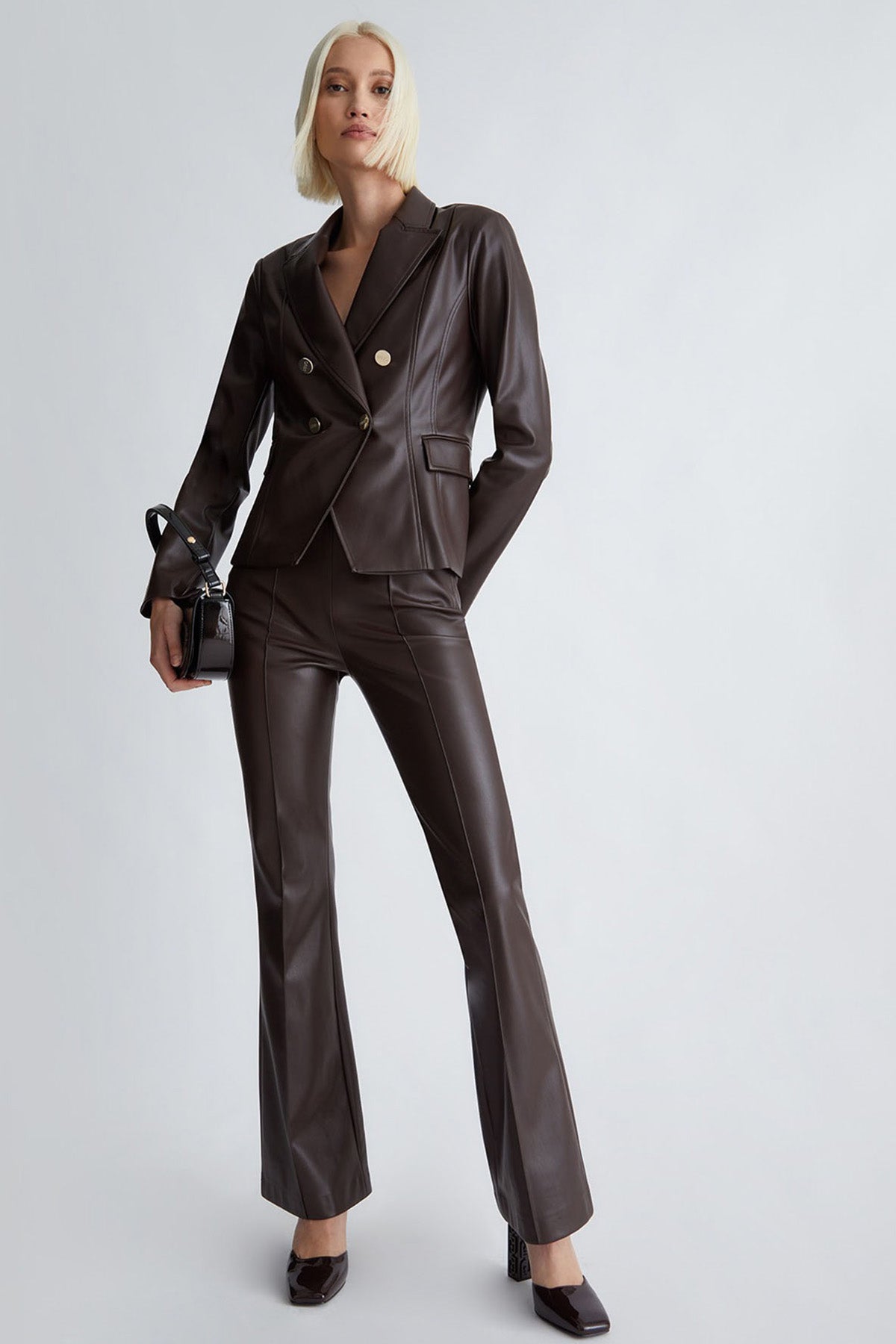 Liu Jo Slim Fit Yüksek Bel Deri Pantolon-Libas Trendy Fashion Store